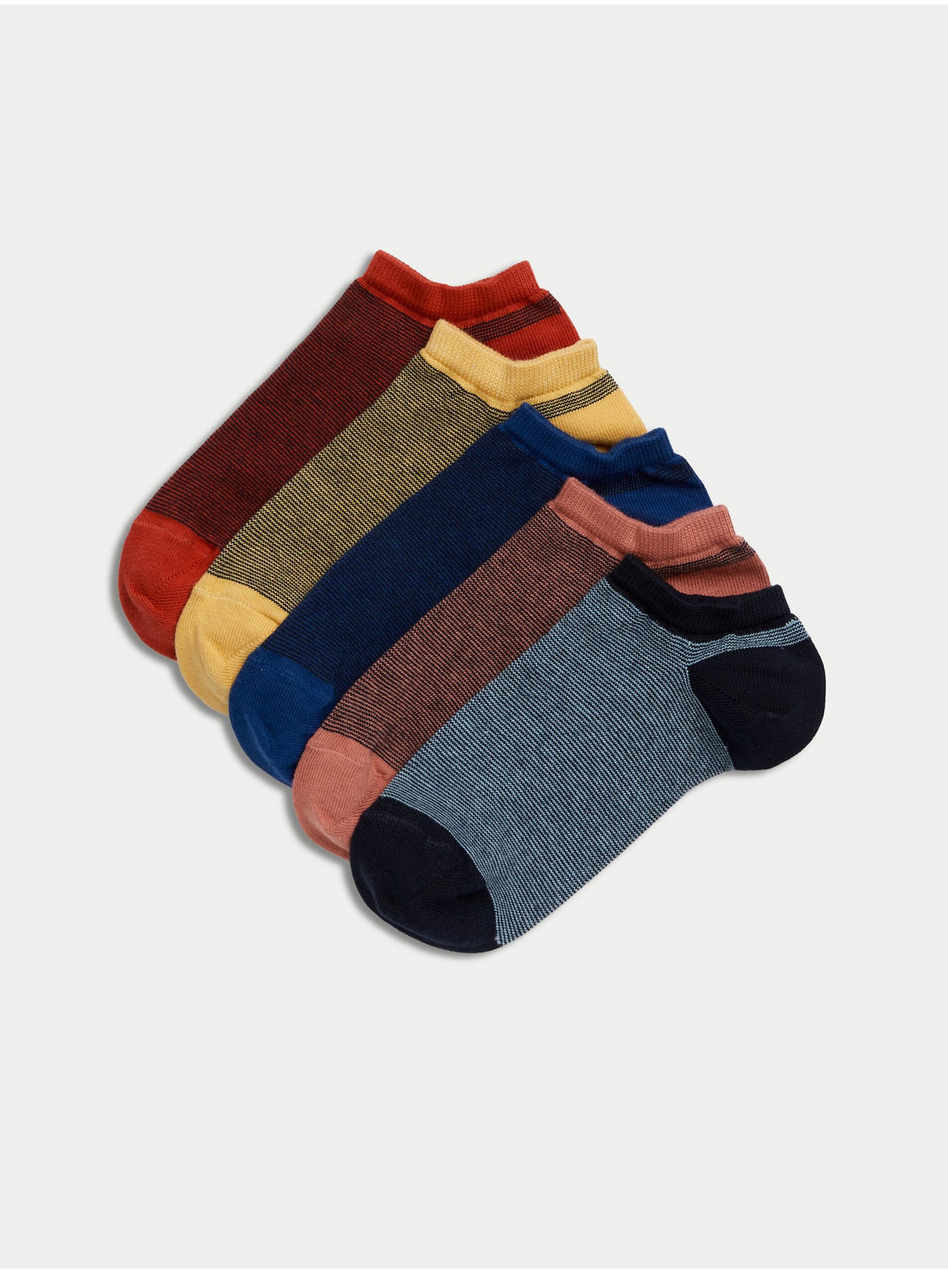 Levně Sada pěti párů ponožek v modré, žluté a červené barvě Marks & Spencer Trainer Liners™
