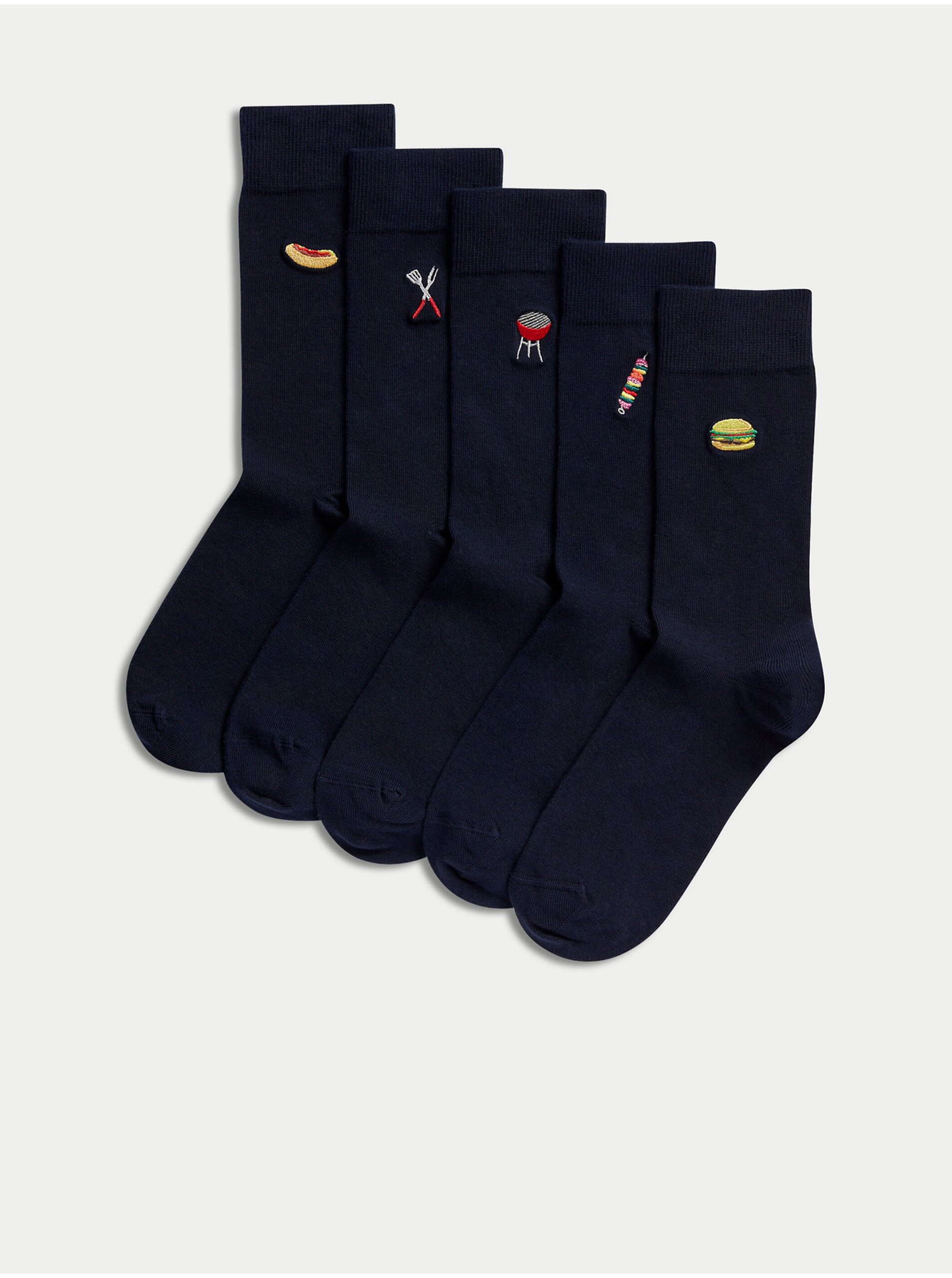 Lacno Súprava piatich párov pánskych ponožiek v tmavo modrej farbe Marks & Spencer Cool & Fresh™