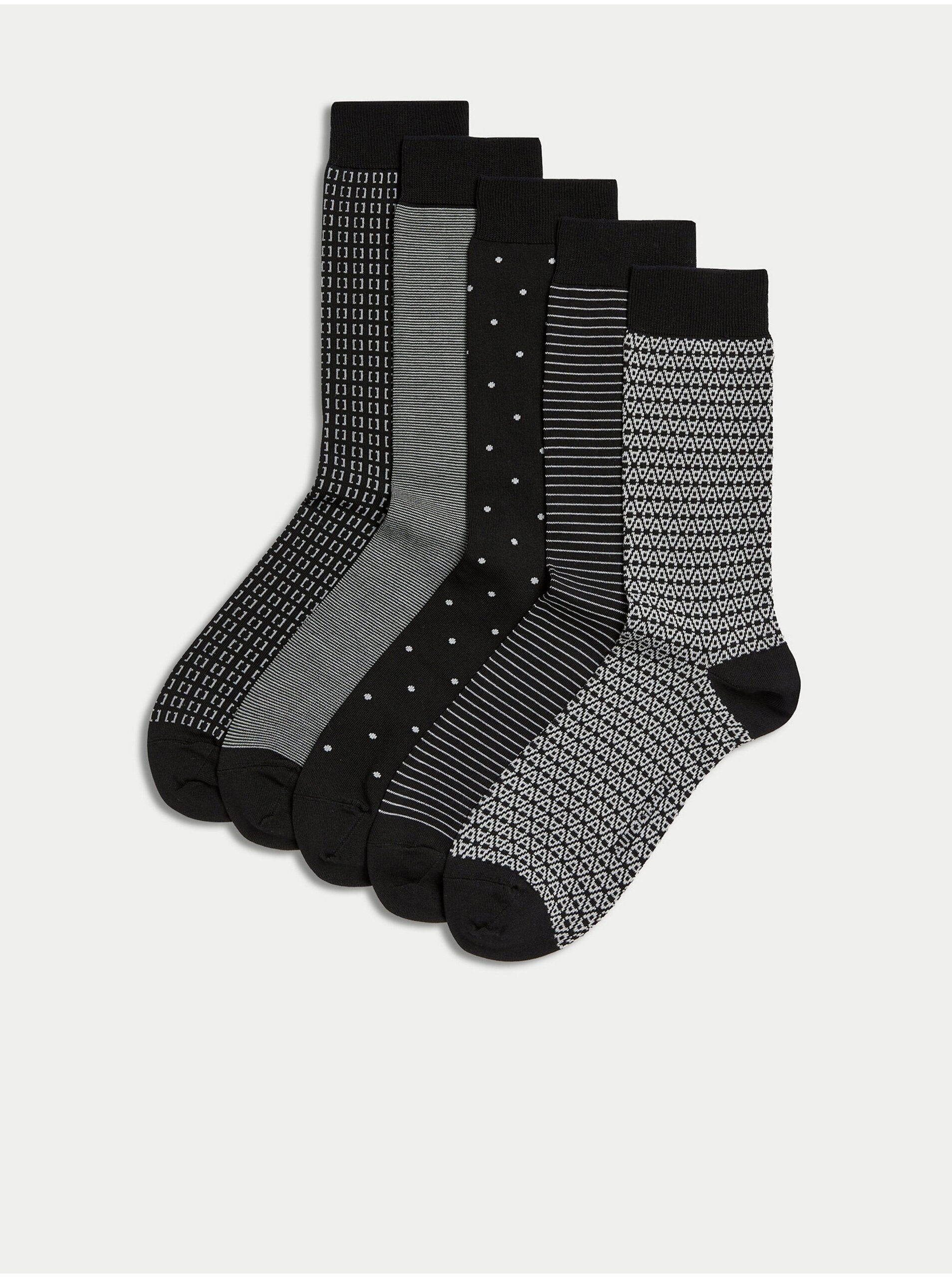 Levně Sada pěti párů pánských ponožek v černé a šedé barvě Marks & Spencer Pima