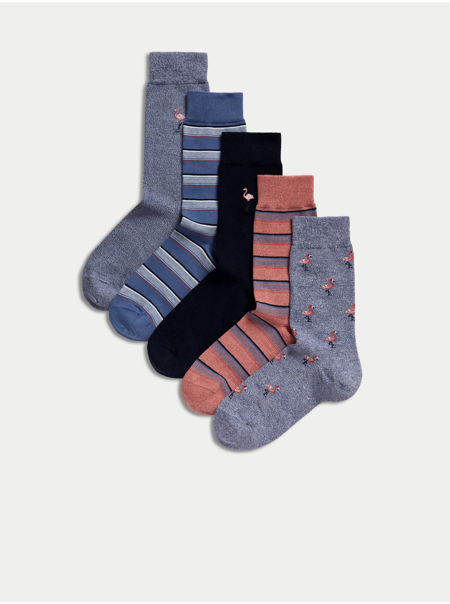 Levně Sada pěti párů pánských ponožek v modré, šedé a růžové barvě Marks & Spencer Cool & Fresh™