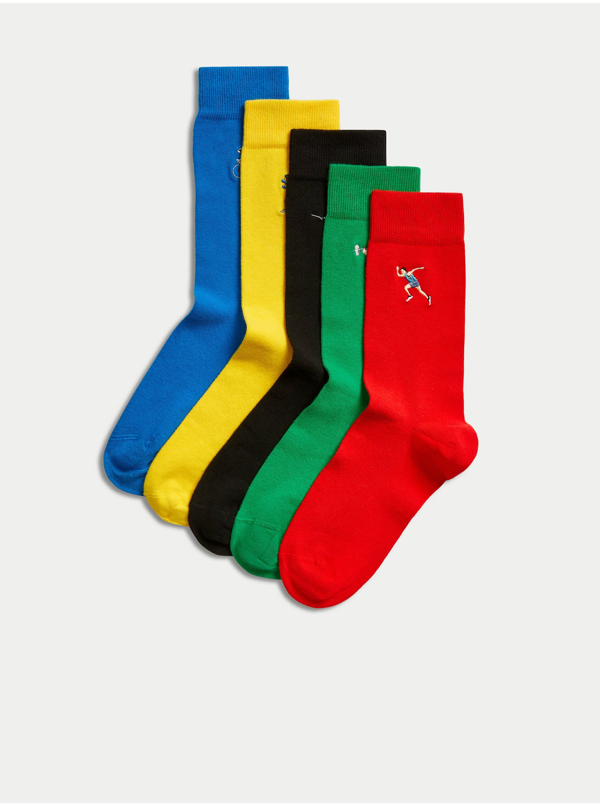 Levně Sada pěti párů pánských ponožek v červené, žluté a modré barvě Marks & Spencer Cool & Fresh™