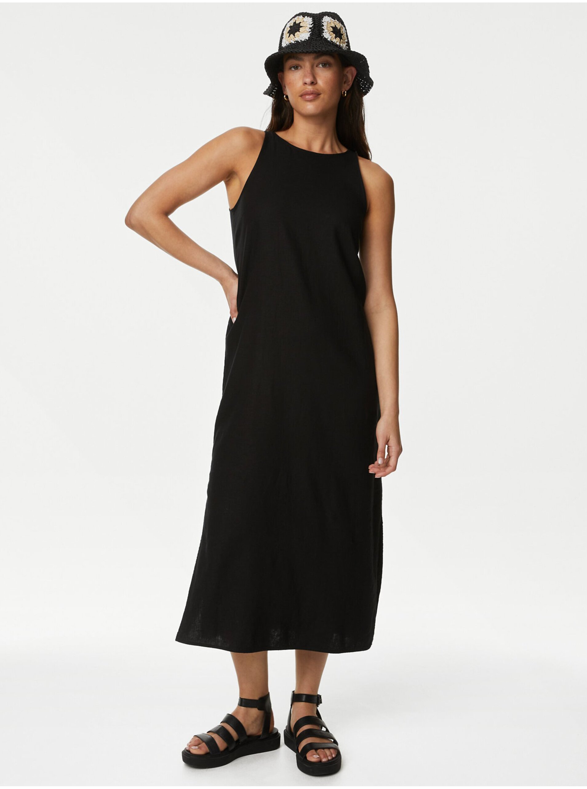 Levně Černé dámské šaty s příměsí lnu Marks & Spencer