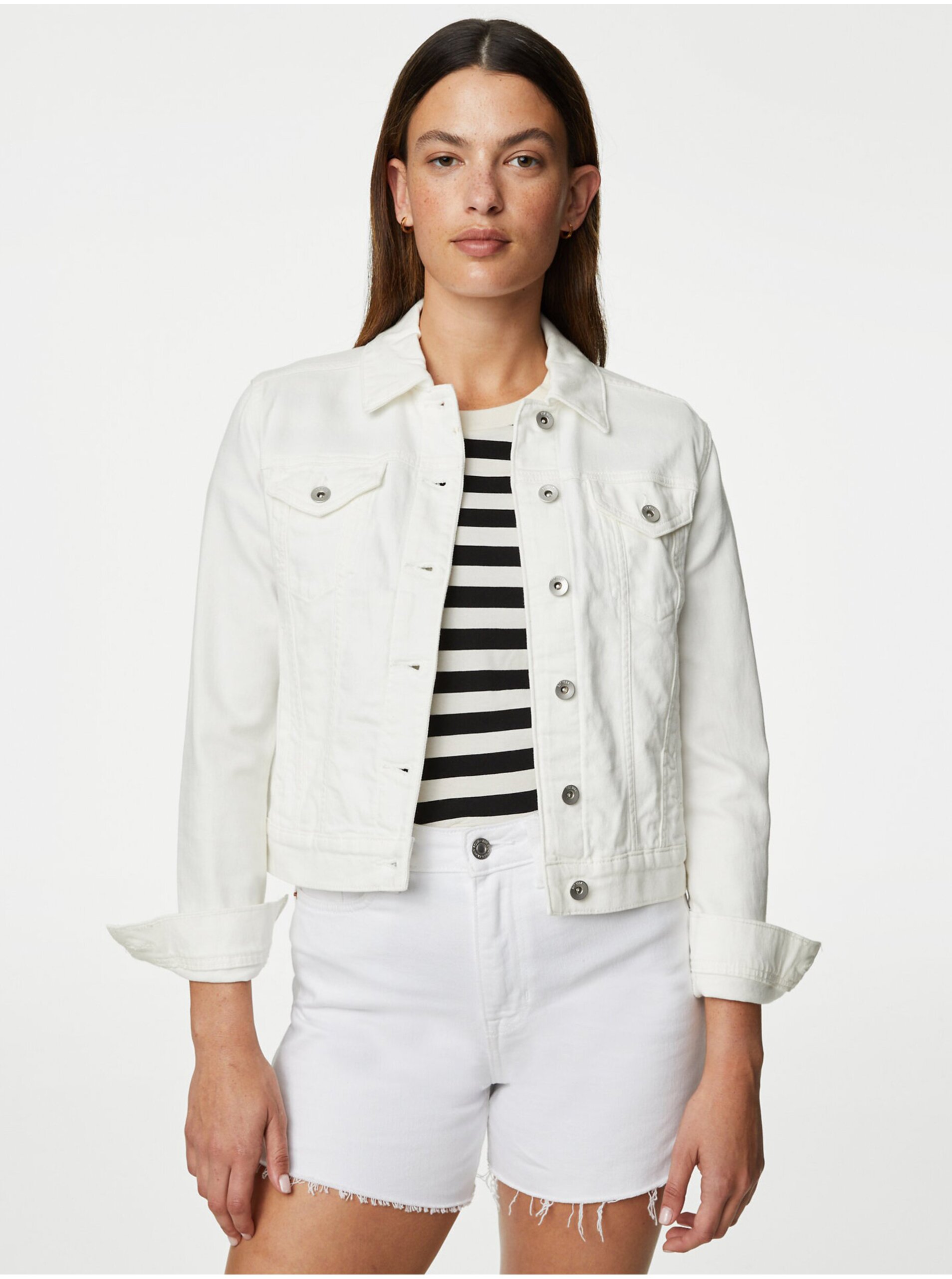 Lacno Biela dámska džínsová bunda Marks & Spencer