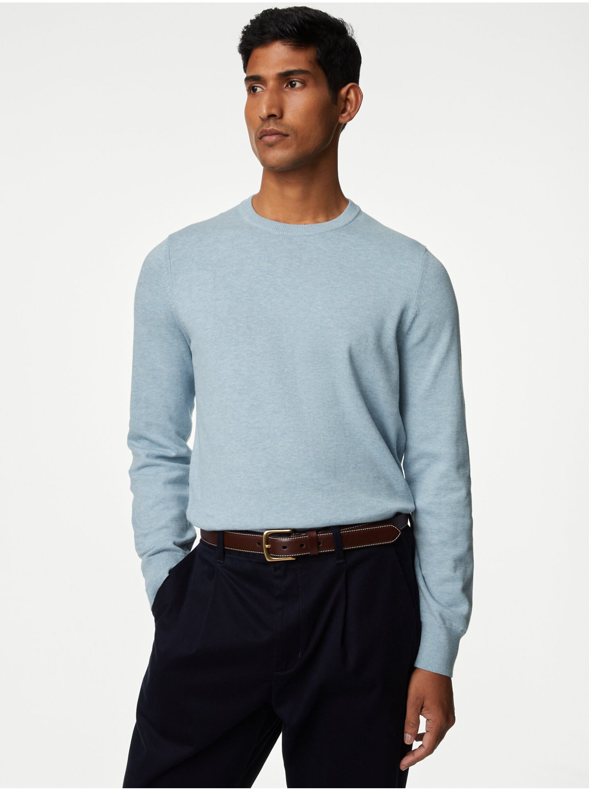Levně Světle modrý pánský svetr Marks & Spencer