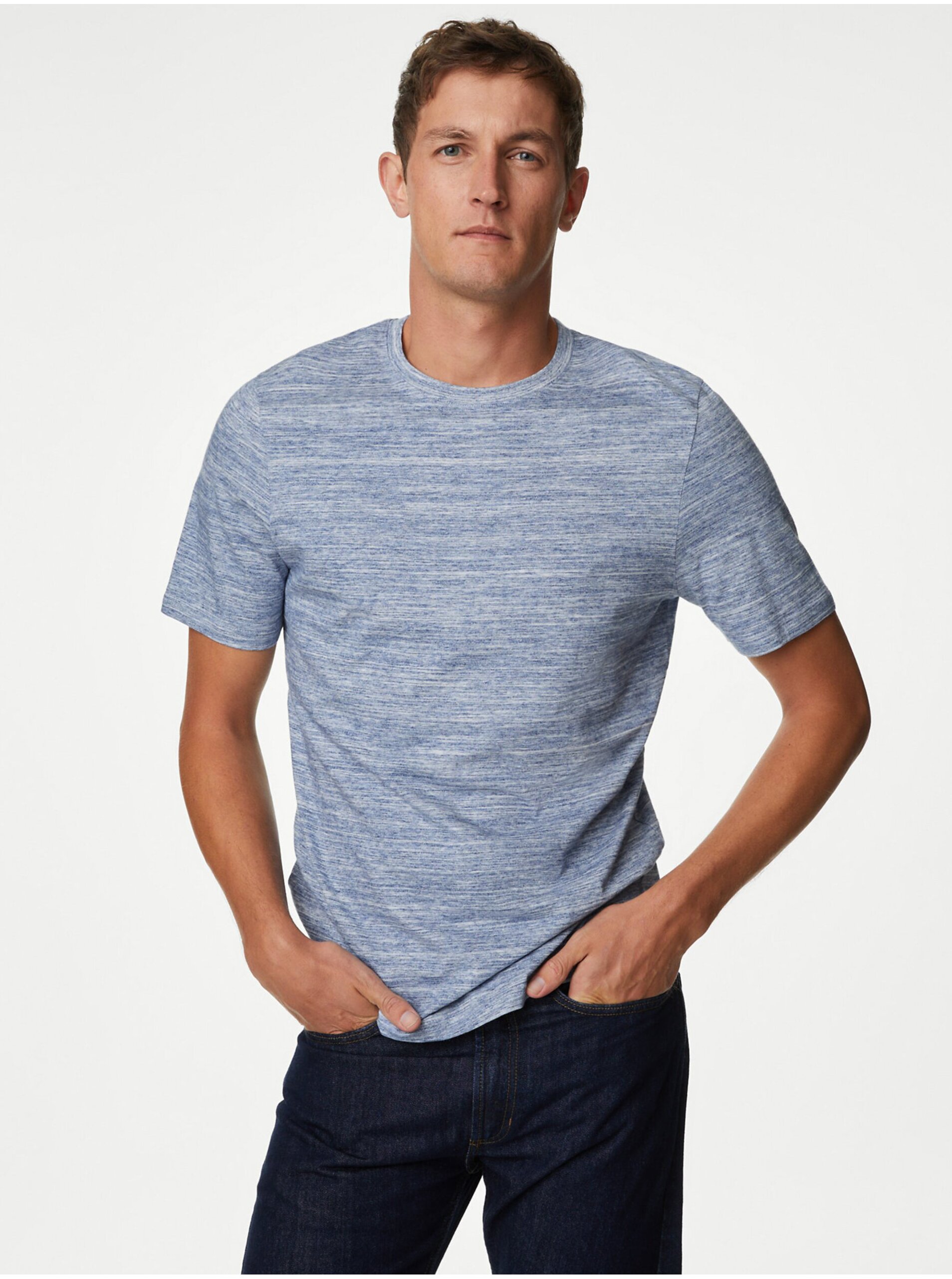 Lacno Modré pánske melírované tričko Marks & Spencer