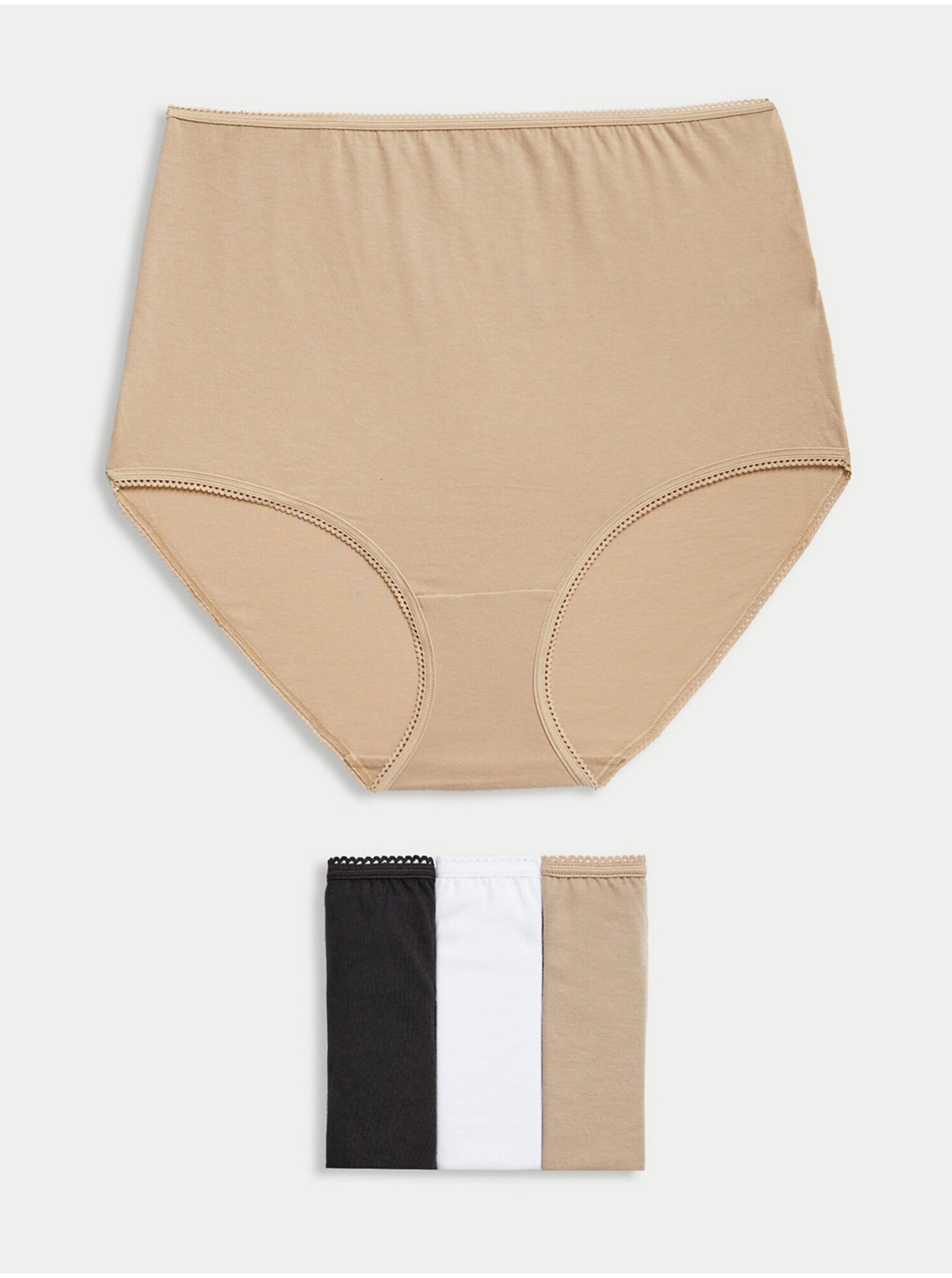 Levně Sada čtyř dámských kalhotek v béžové, bílé a černé barvě Marks & Spencer