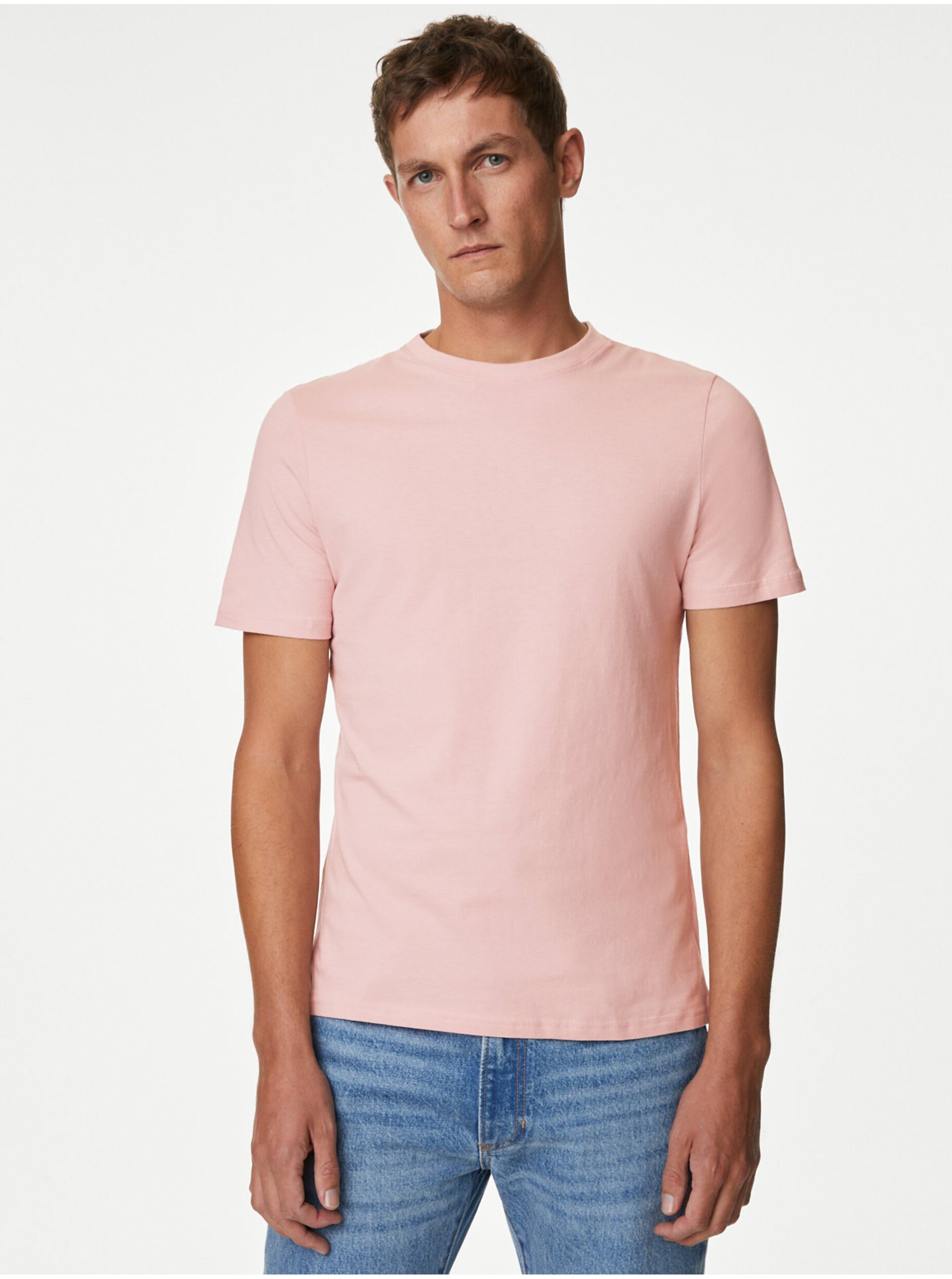 Levně Růžové pánské tričko Marks & Spencer