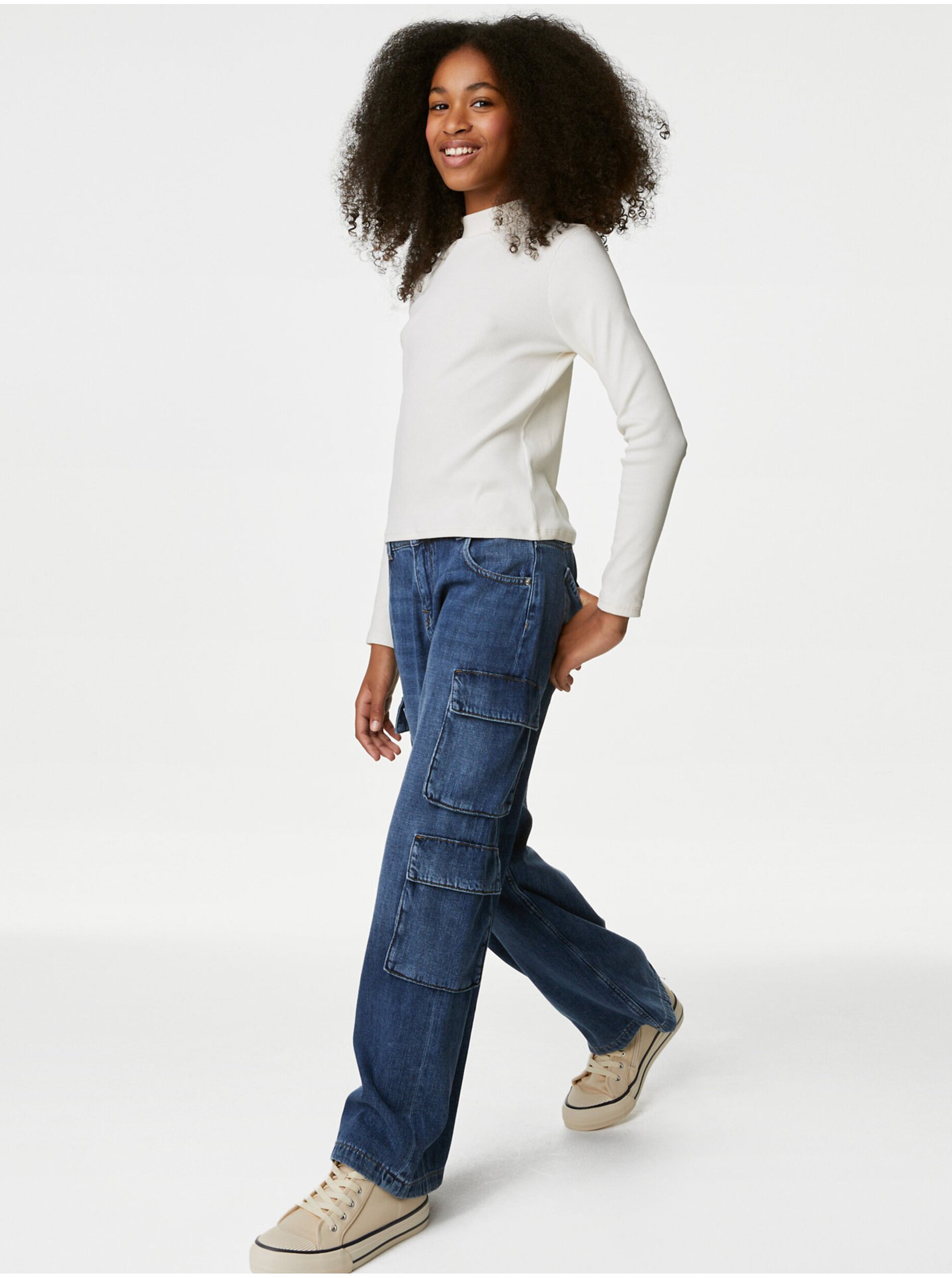 Levně Tmavě modré holčičí široké džíny Marks & Spencer