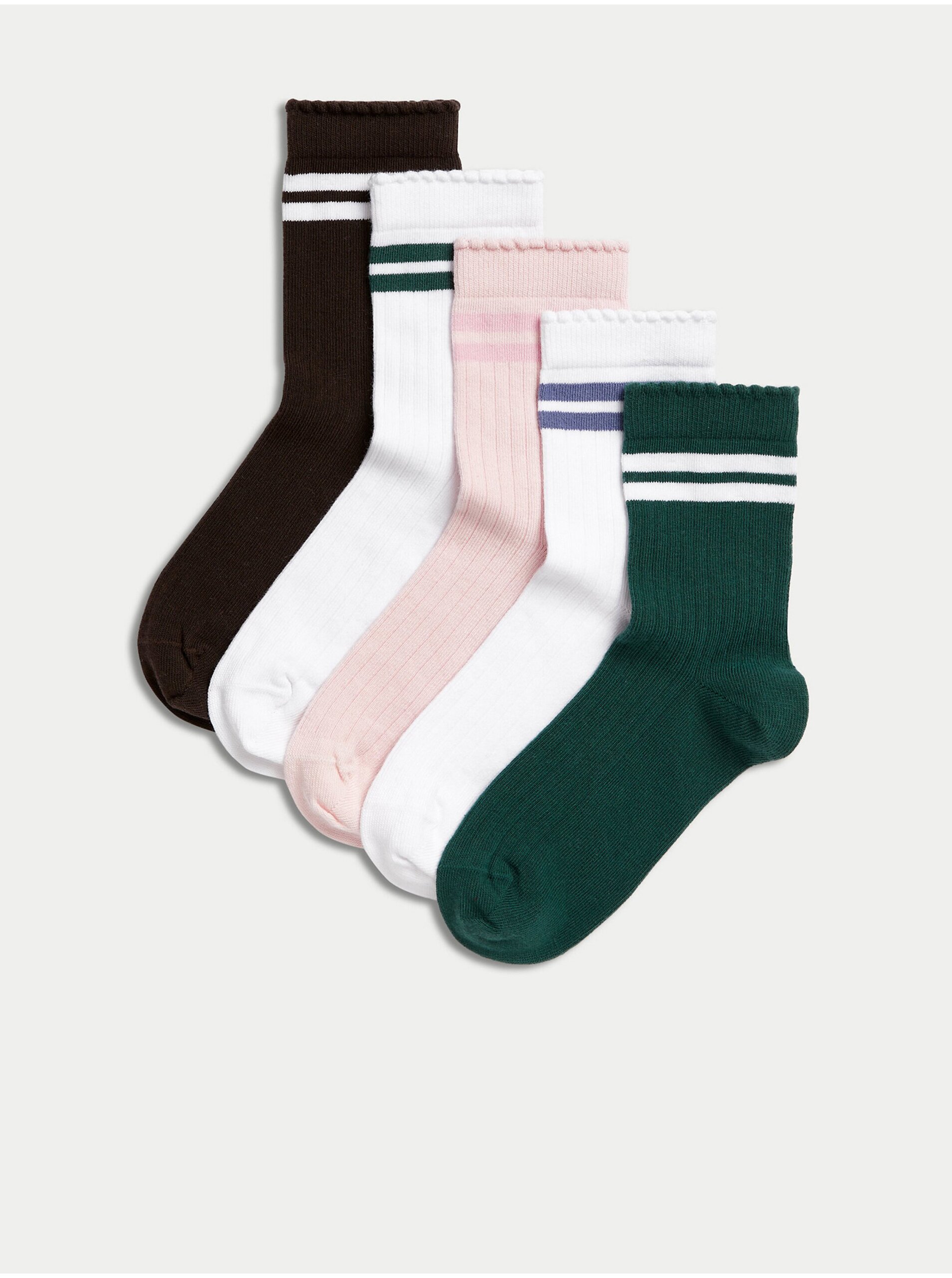 E-shop Sada pěti párů holčičích ponožek včerné, bílé a modré barvě Marks & Spencer