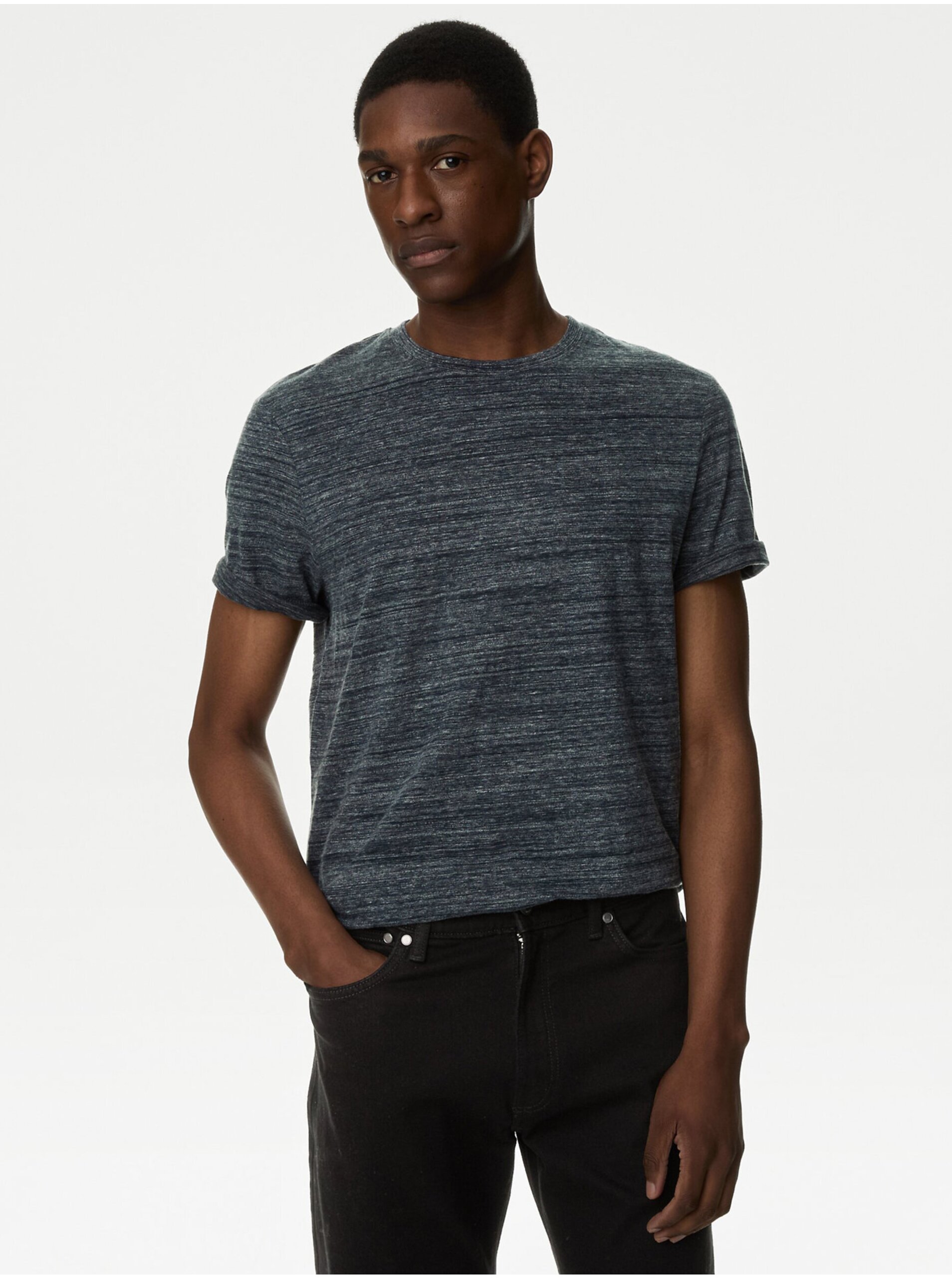 Lacno Sivé pánske melírované tričko Marks & Spencer
