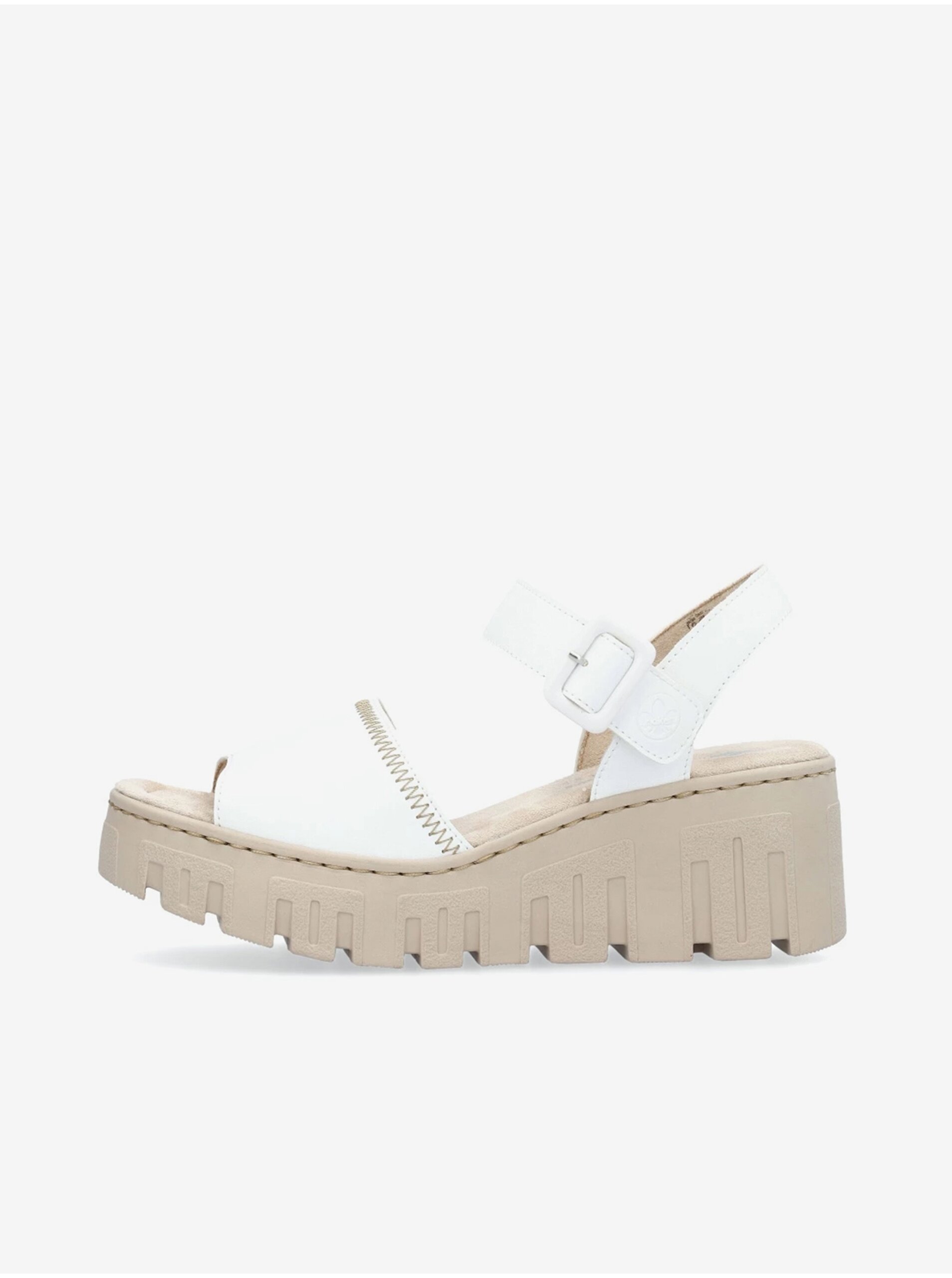 E-shop Bílé dámské sandálky na klínku Rieker