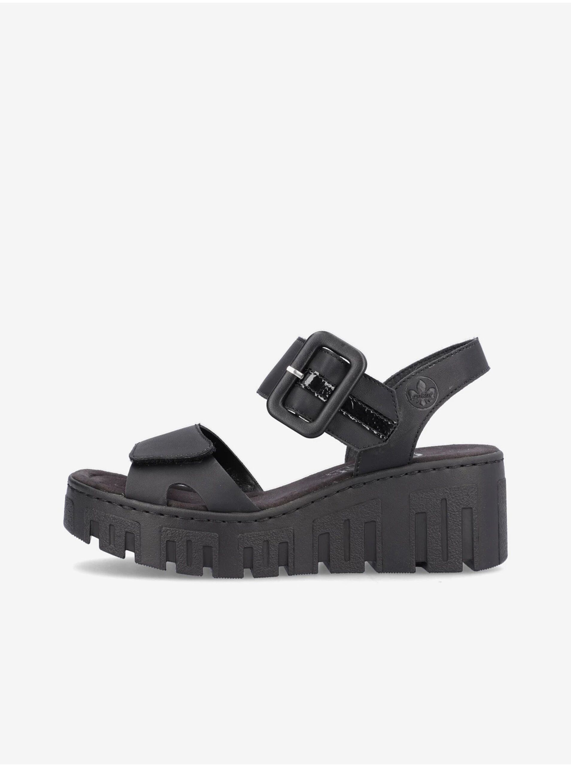 E-shop Čierne dámske sandálky na kline Rieker