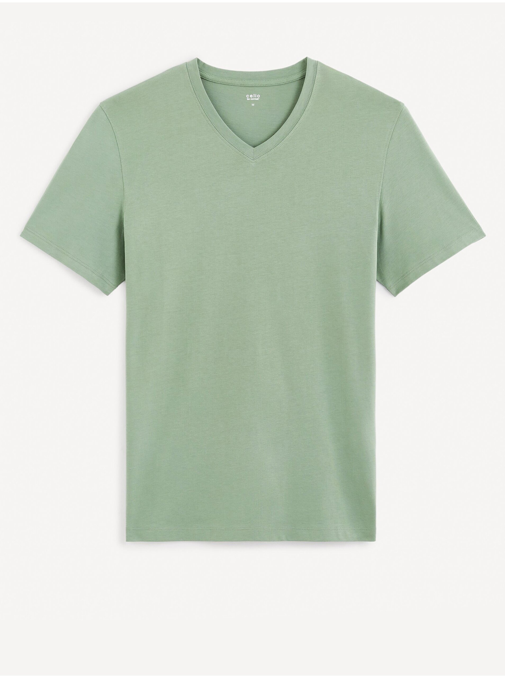 Levně Světle zelené pánské basic tričko Celio Debasev