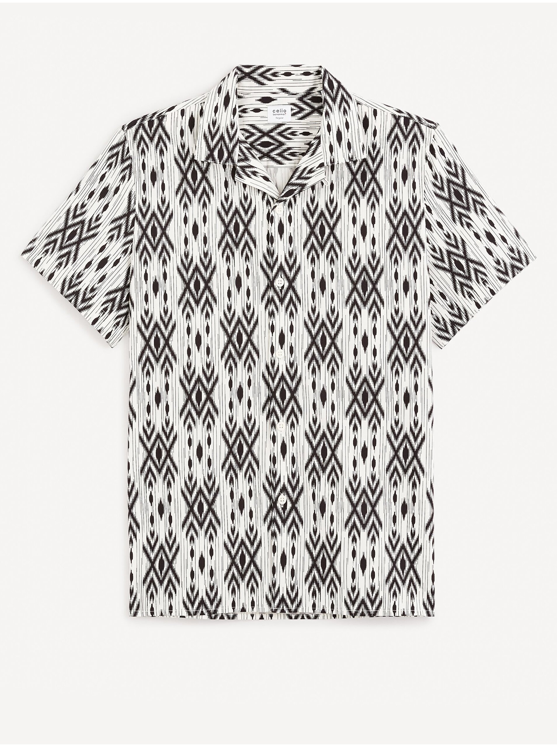 Lacno Čierno-biela pánska vzorovaná košeľa s krátkym rukávom Celio Gakat