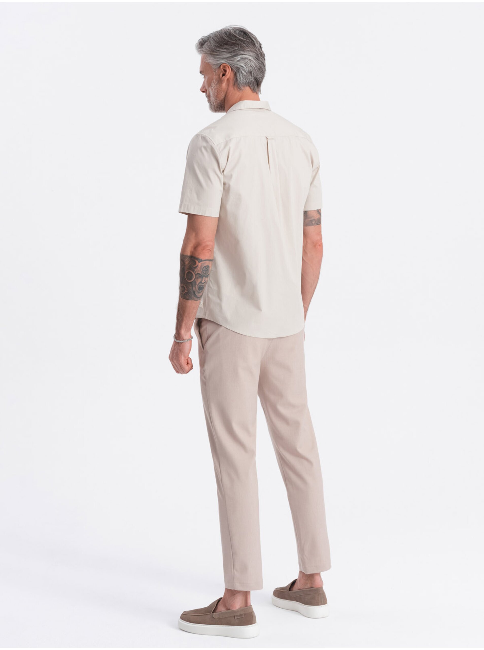 Krémová pánská košile s krátkým rukávem Ombre Clothing