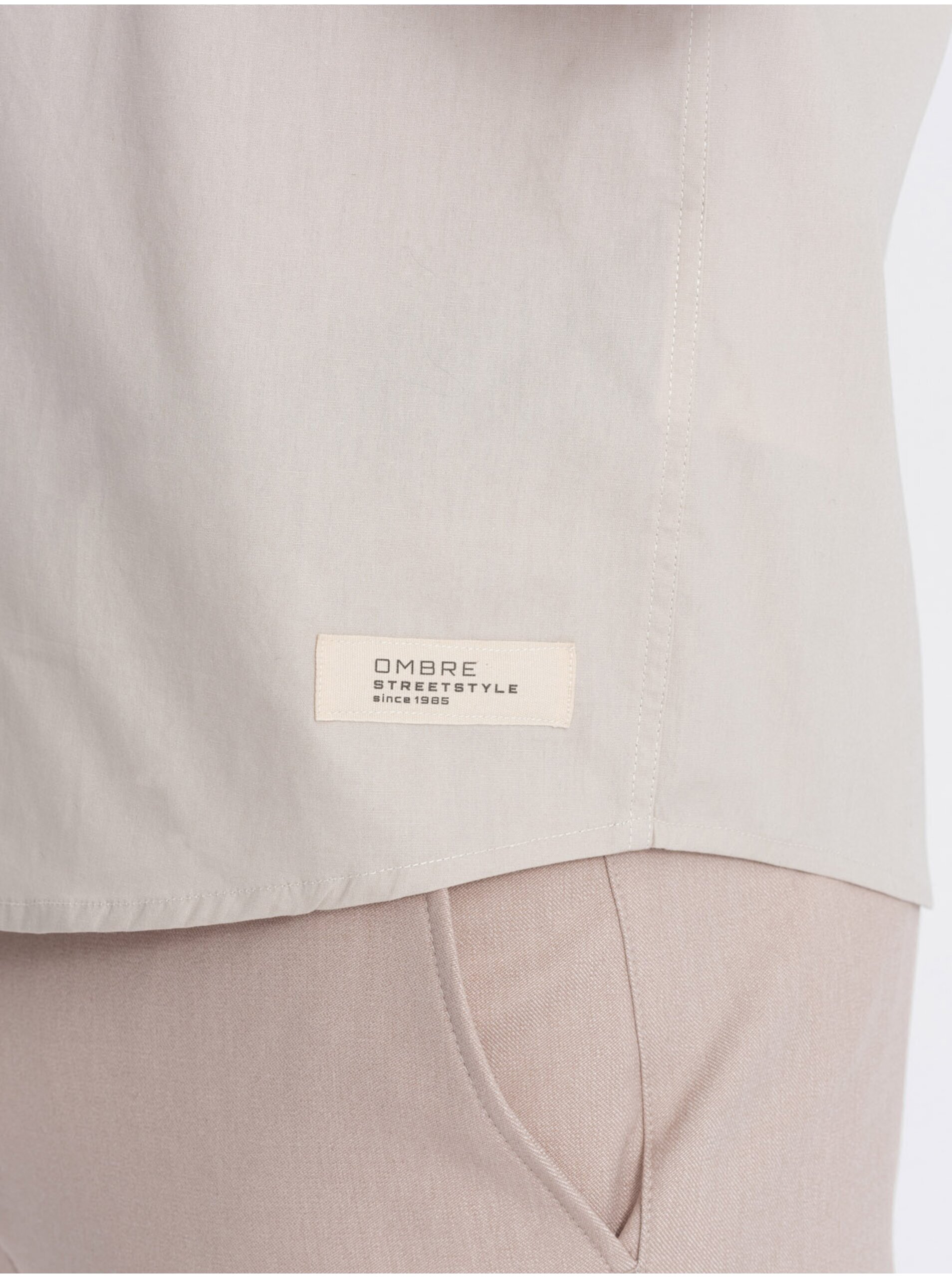 Krémová pánská košile s krátkým rukávem Ombre Clothing