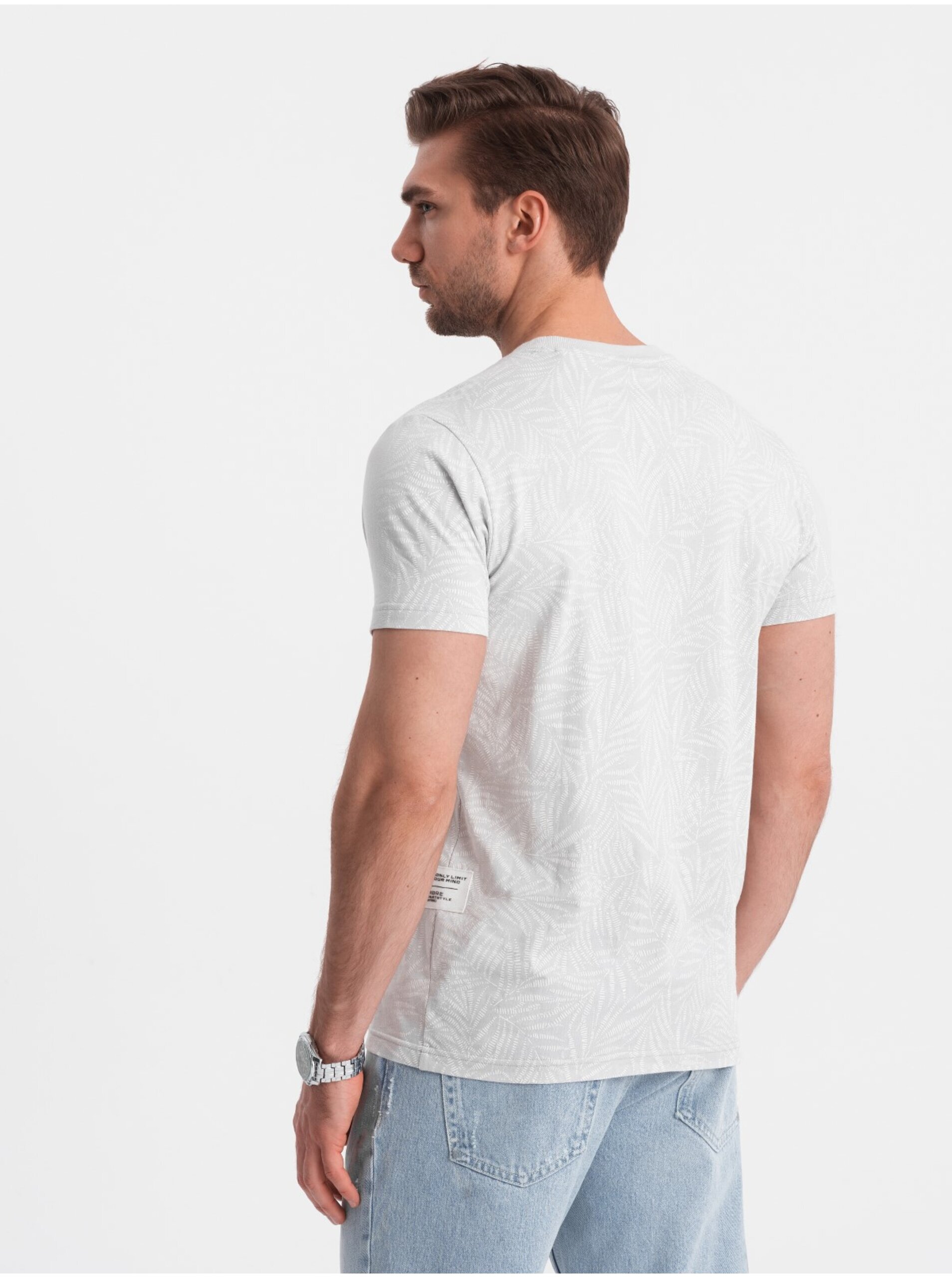 Světle šedé pánské vzorované tričko Ombre Clothing