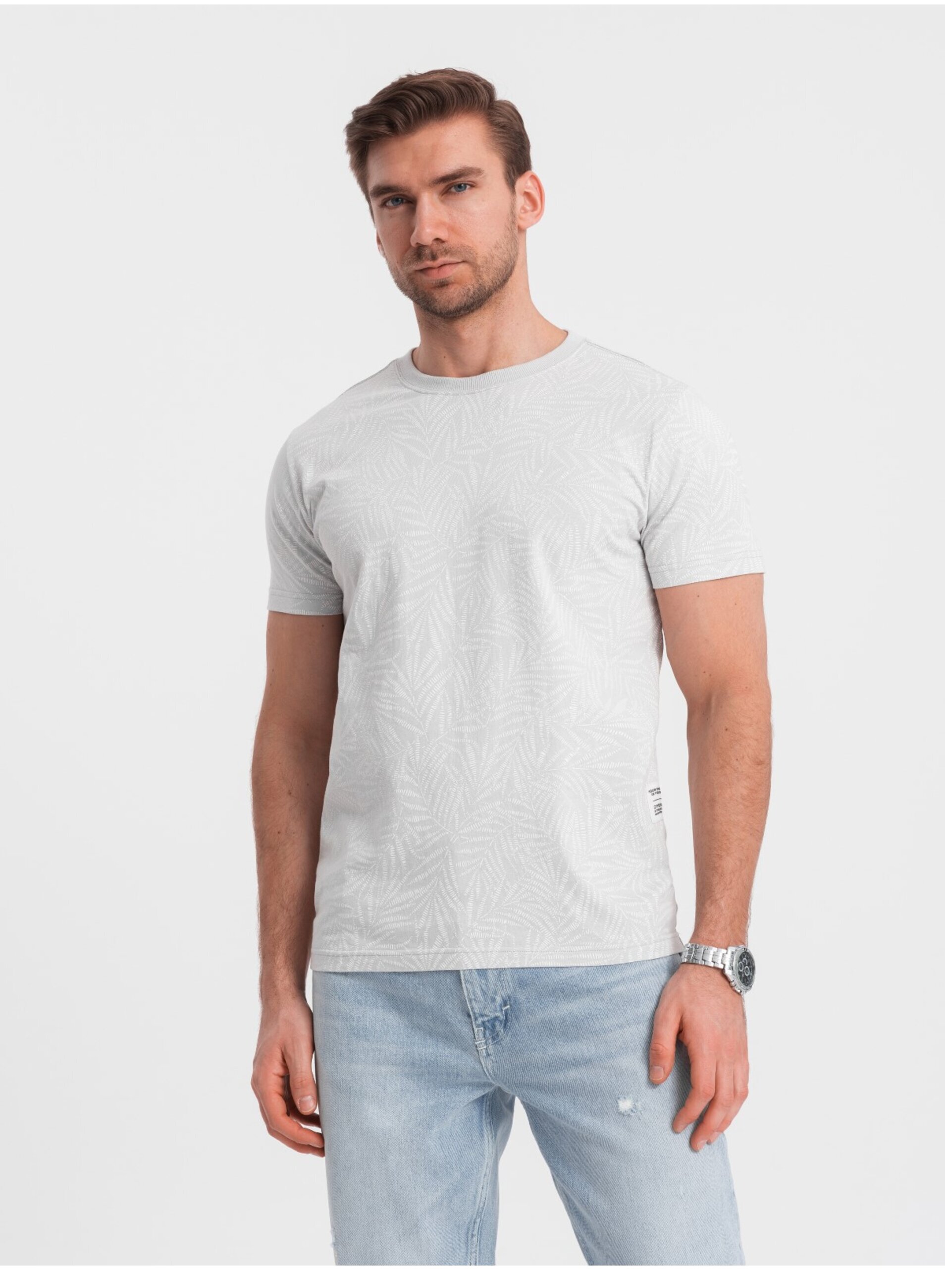Světle šedé pánské vzorované tričko Ombre Clothing