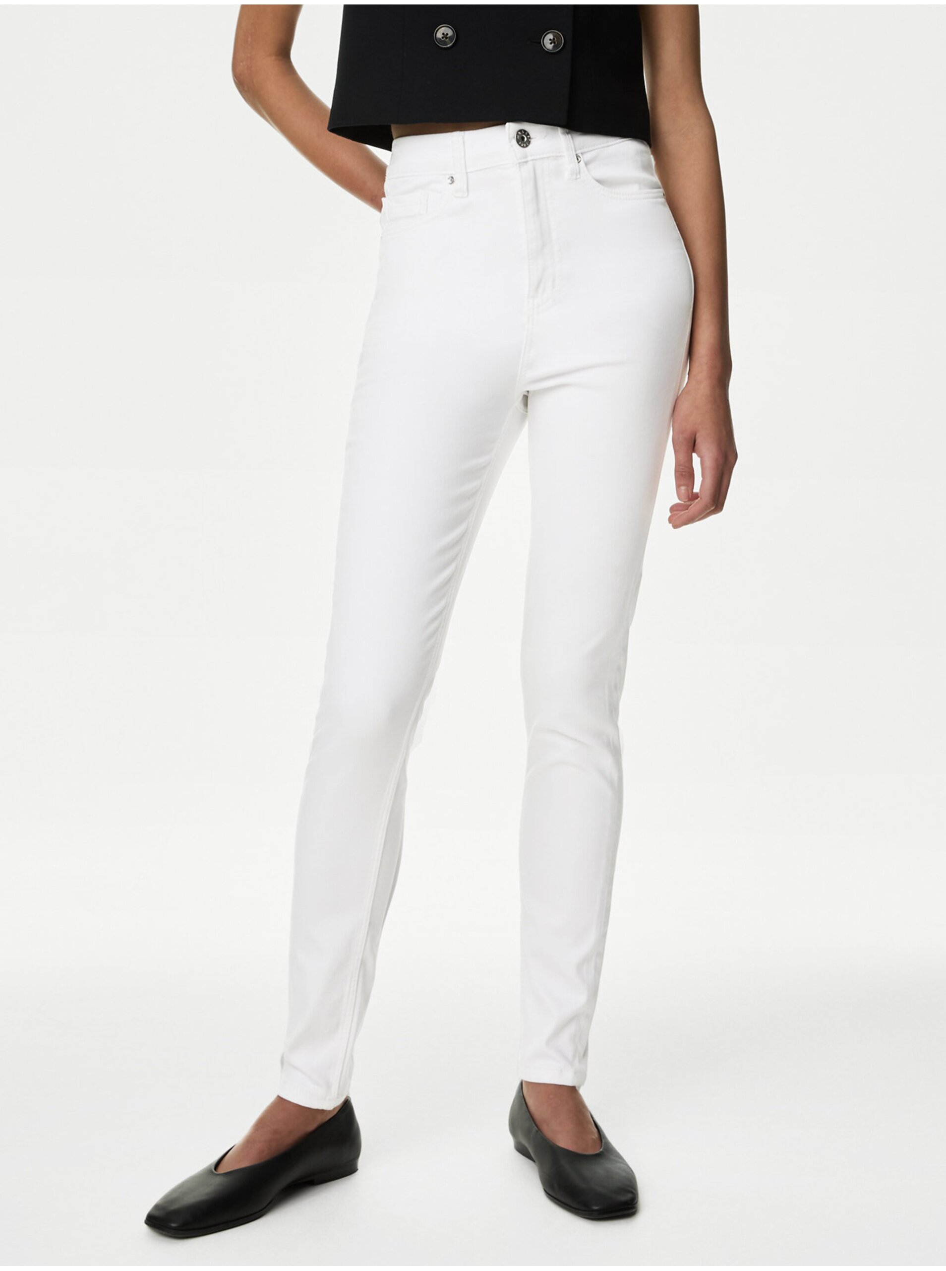 Lacno Biele dámske slim fit džínsy Marks & Spencer