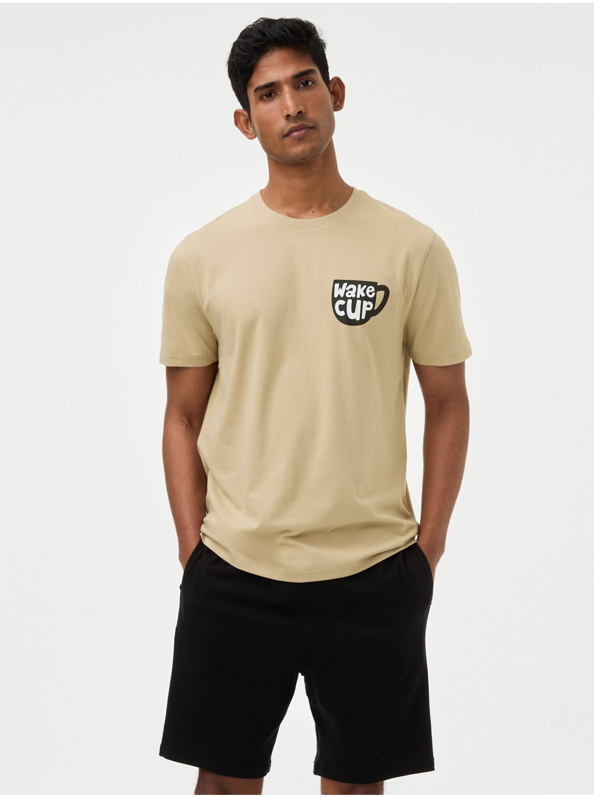 Levně Béžové pánské tričko Marks & Spencer