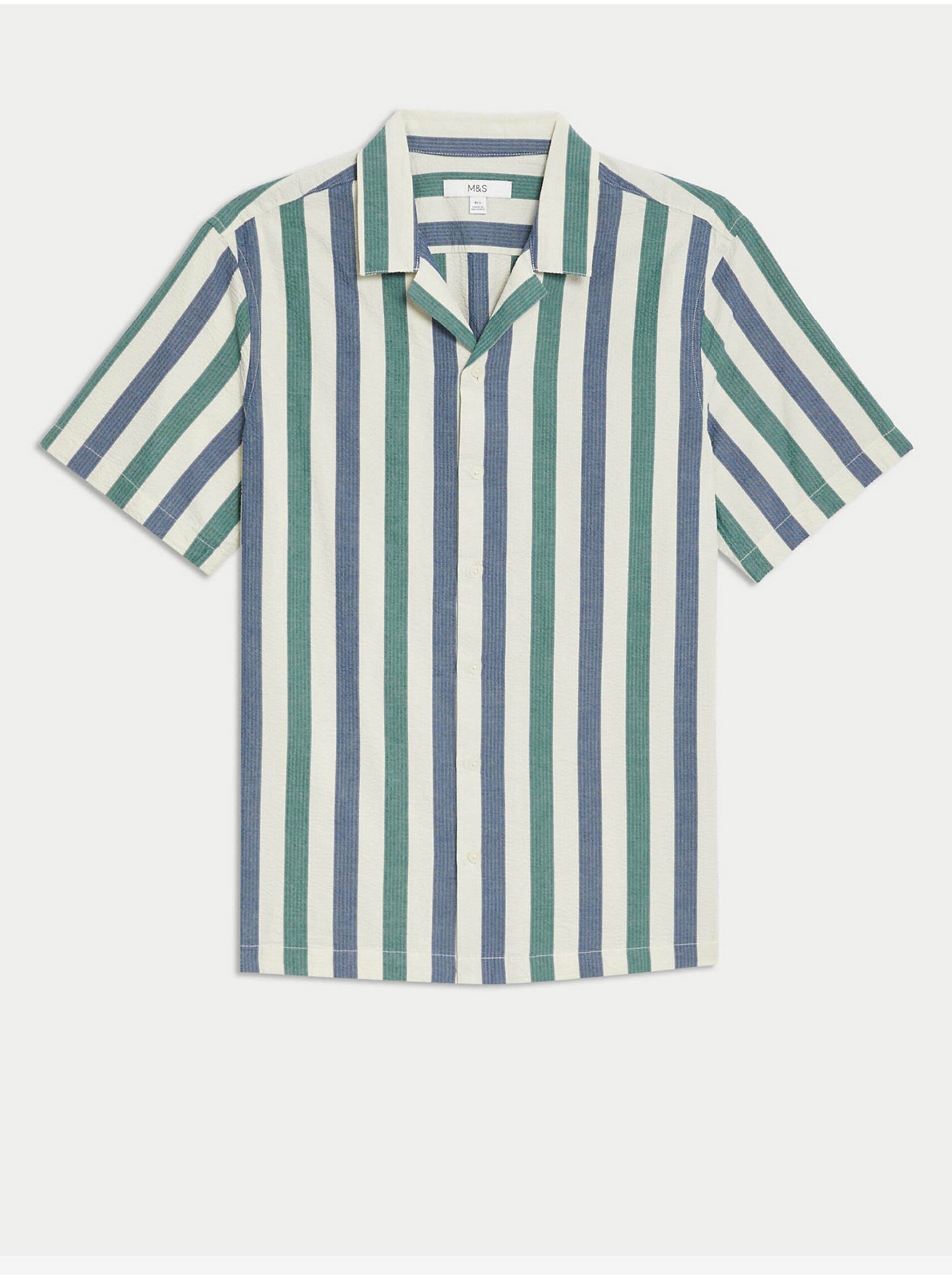 Levně Zelená pánská pruhovaná košile Marks & Spencer