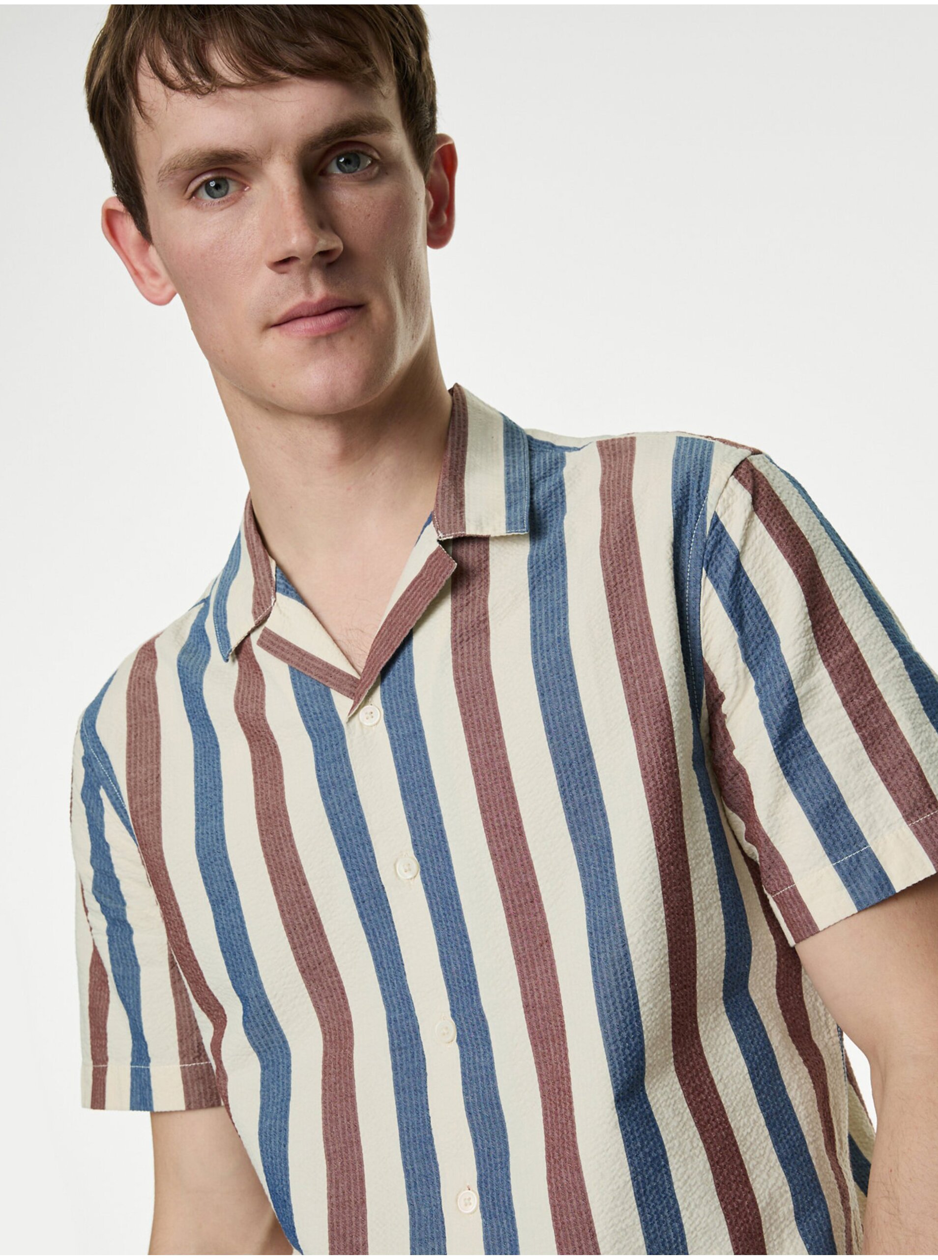 Lacno Modrá pánska pruhovaná košeľa Marks & Spencer