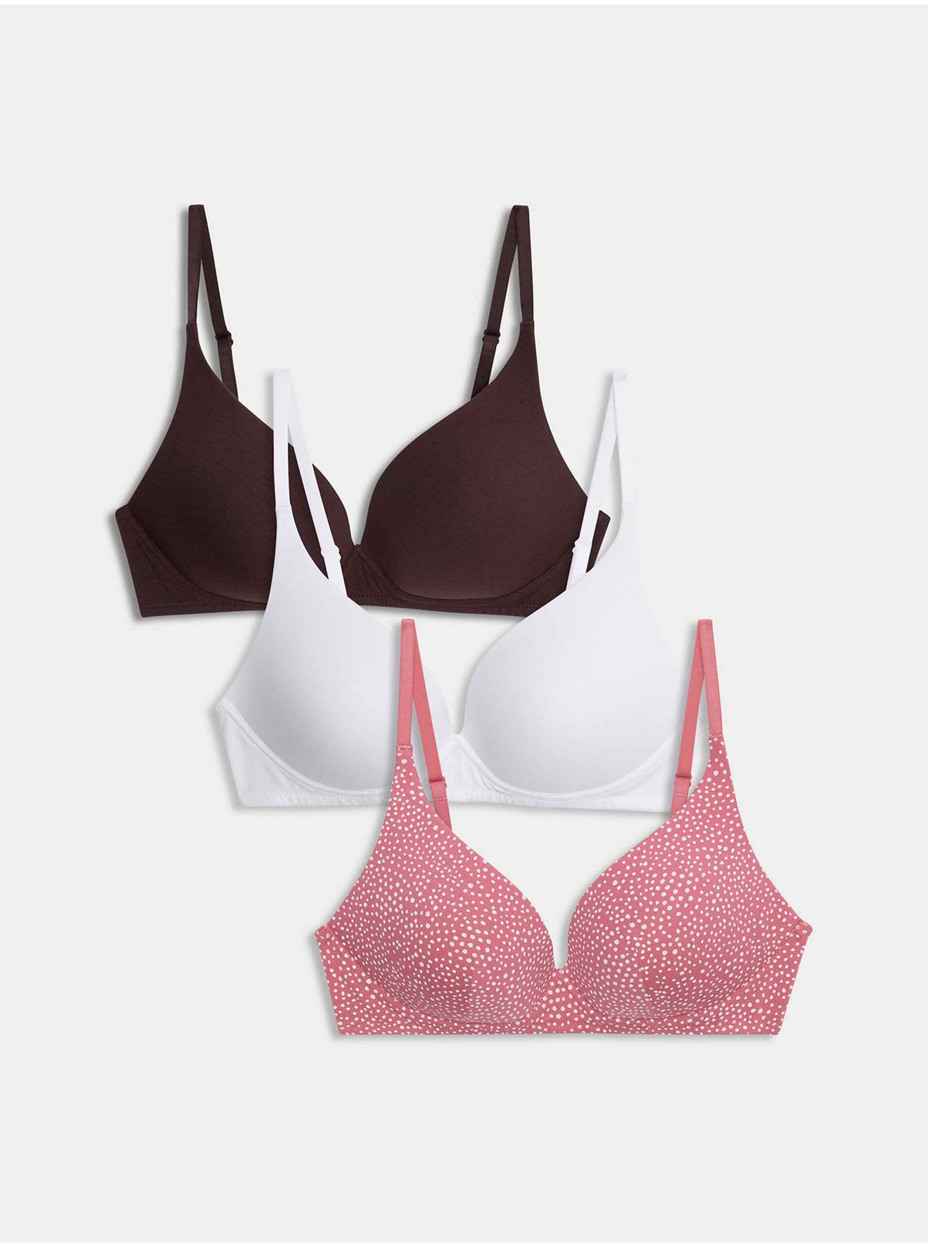 E-shop Sada tří dámských hladkých podprsenek v růžové, černé a bílé barvě Marks & Spencer