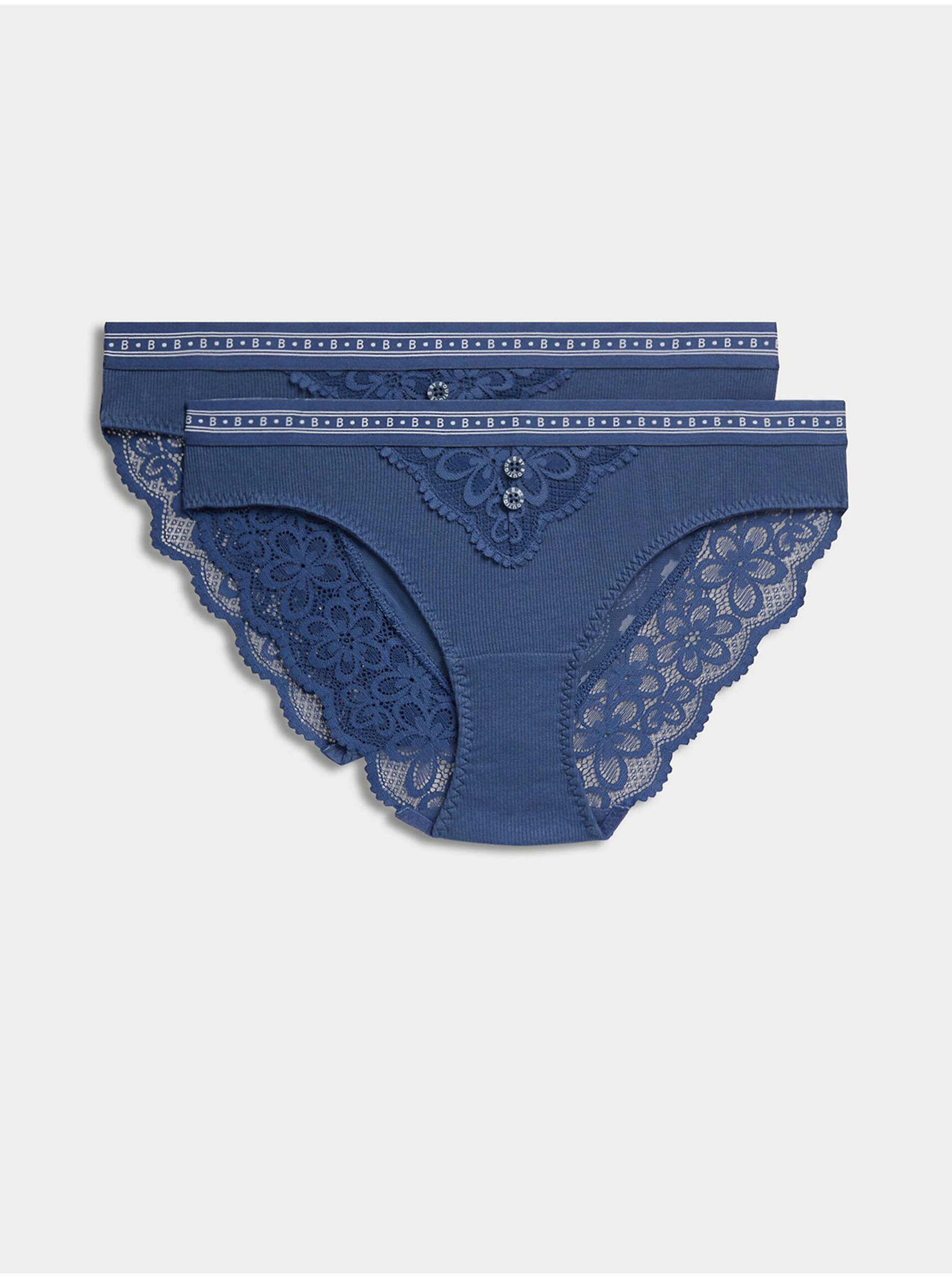 Lacno Súprava dvoch dámskych nohavičiek s čipkovým detailom v modrej farbe Marks & Spencer