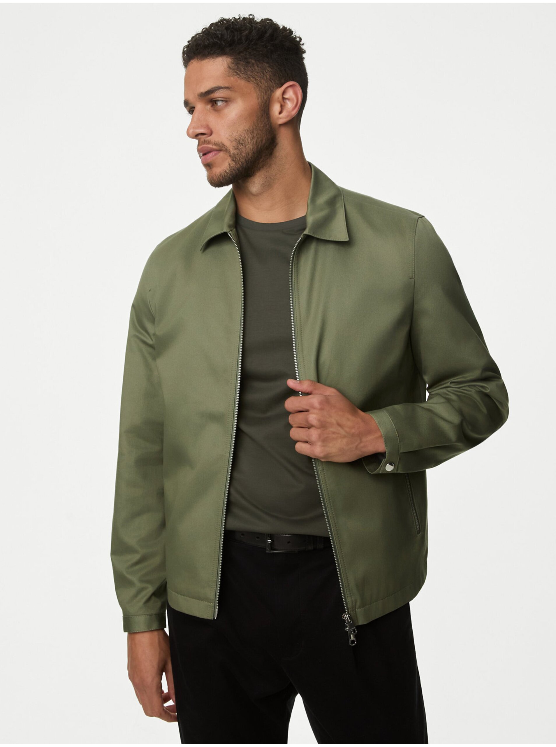 Levně Zelená pánská bunda typu Harrington, Marks & Spencer