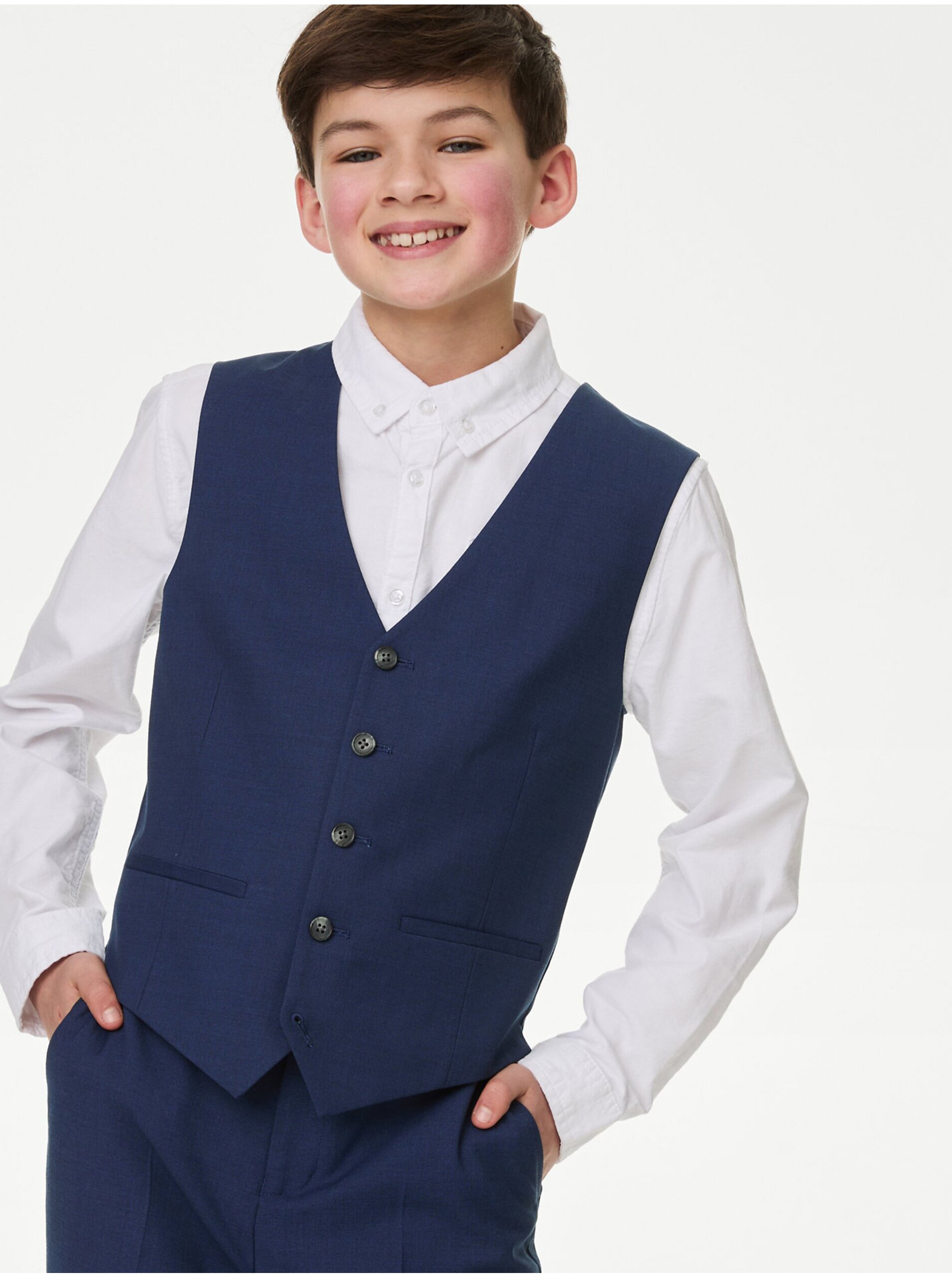 Lacno Tmavomodrá chlapčenská obleková vesta Marks & Spencer