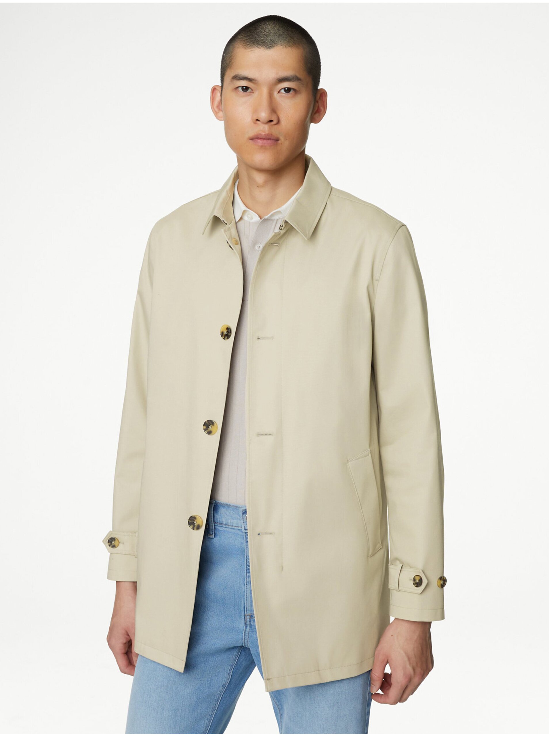 Levně Béžový pánský lehký kabát Marks & Spencer