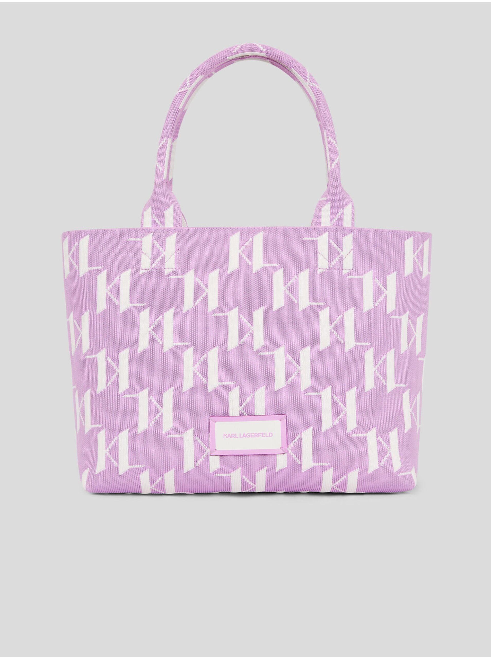 Lacno Bielo-fialová dámska vzorovaná kabelka KARL LAGERFELD Monogram Knit