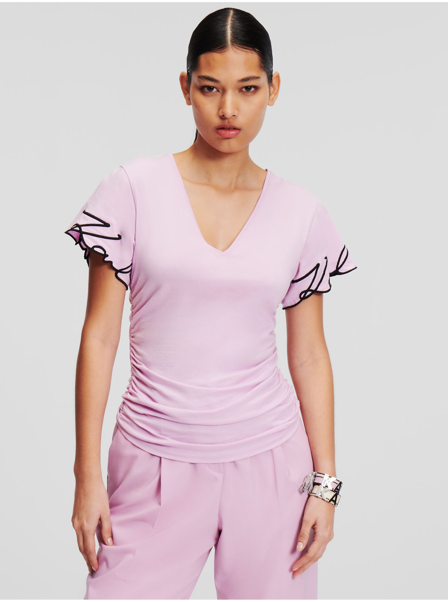 E-shop Ružové dámske tričko KARL LAGERFELD Karl Signature