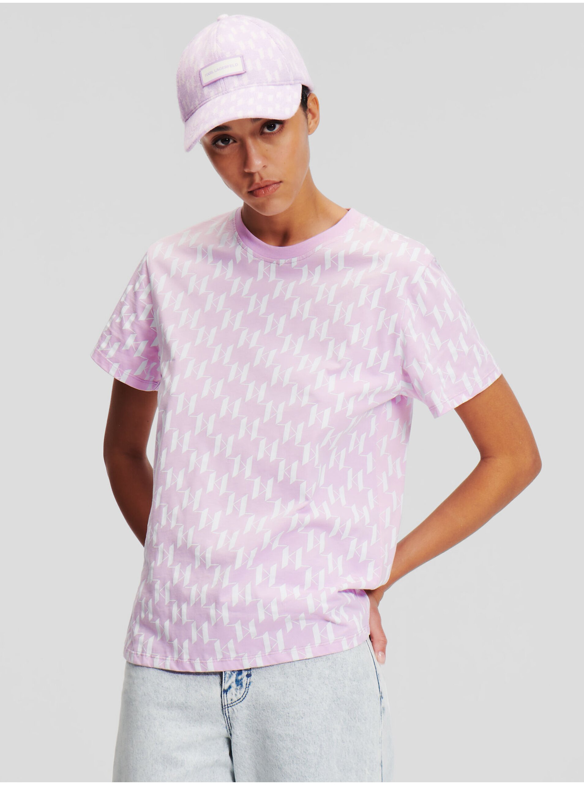 E-shop Bielo-ružové dámske tričko KARL LAGERFELD Monogram