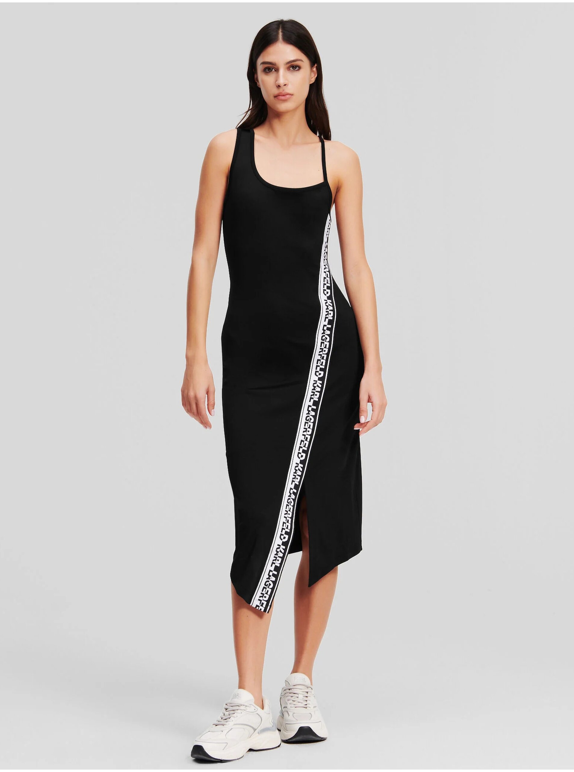 E-shop Černé dámské midišaty KARL LAGERFELD Logo Tape Jersey Dress