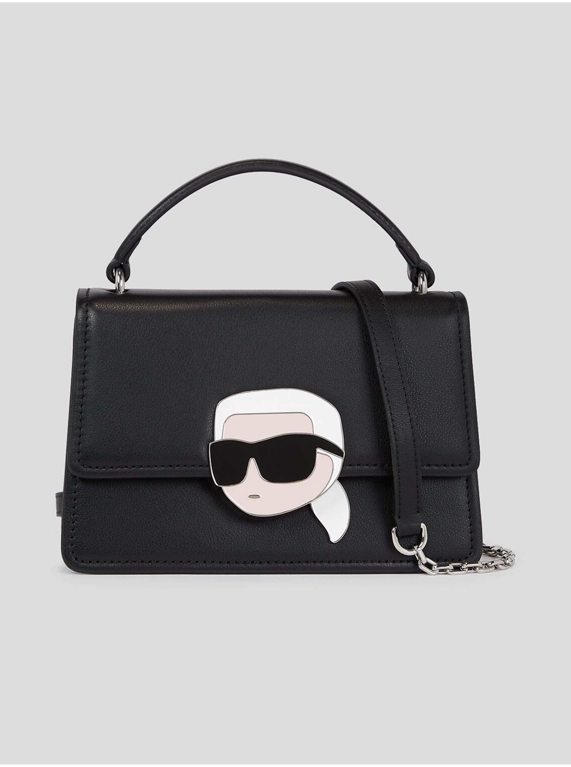 E-shop Čierna dámska kožená kabelka KARL LAGERFELD Ikonik 2.0 Leather