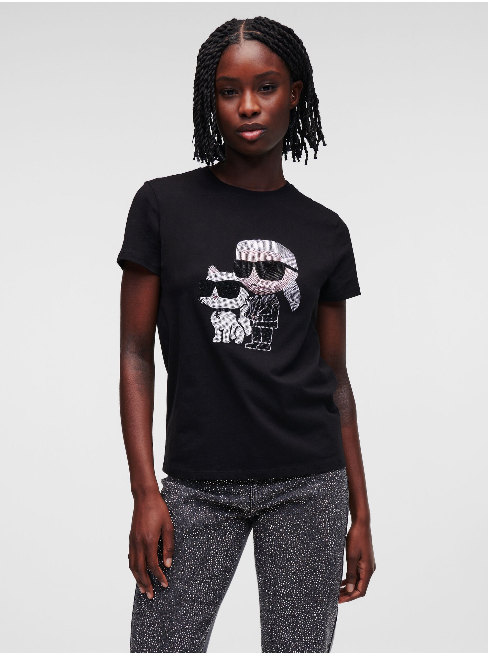 E-shop Černé dámské tričko KARL LAGERFELD Ikonik 2.0