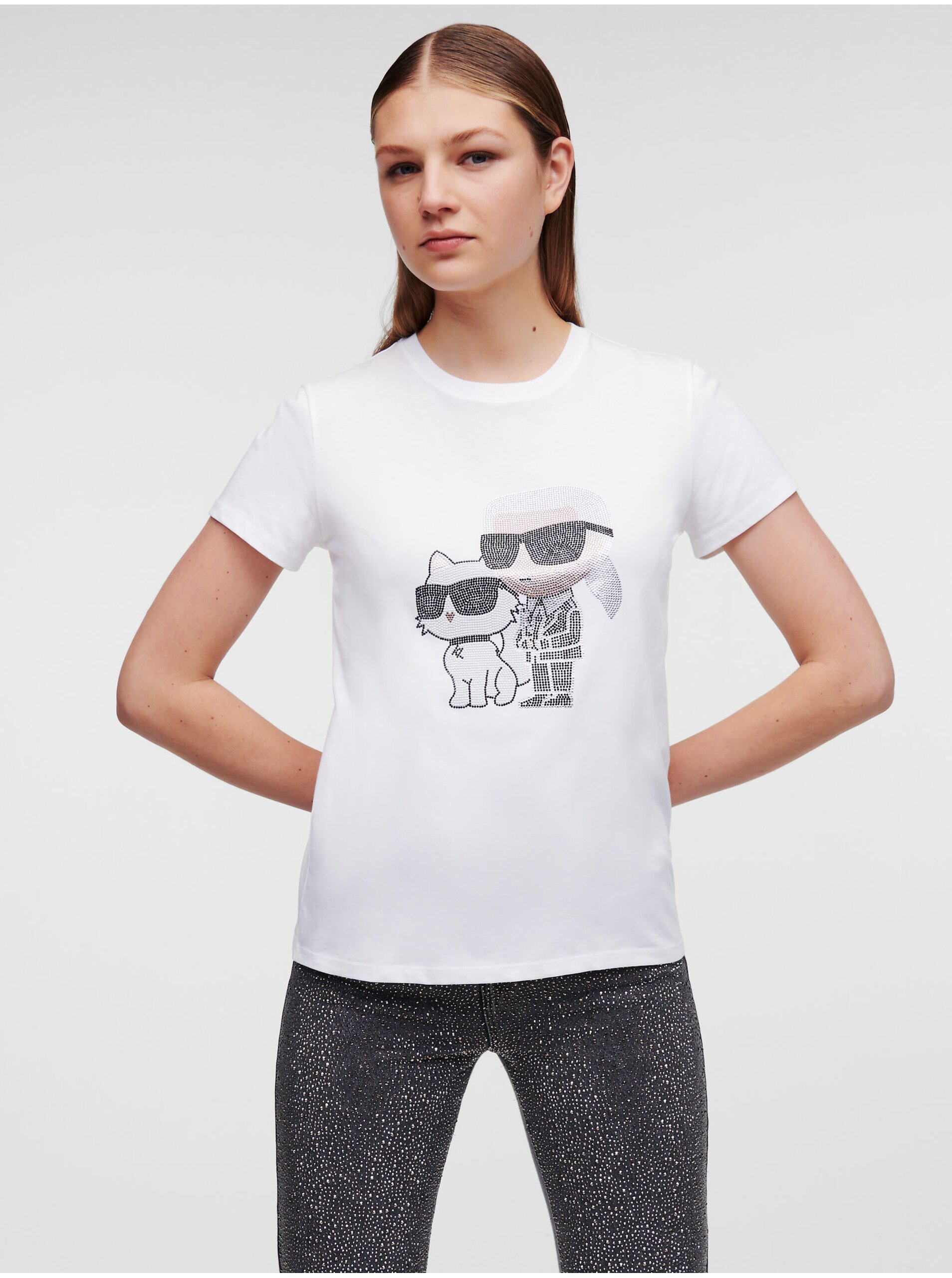 Levně Bílé dámské tričko KARL LAGERFELD Ikonik 2.0