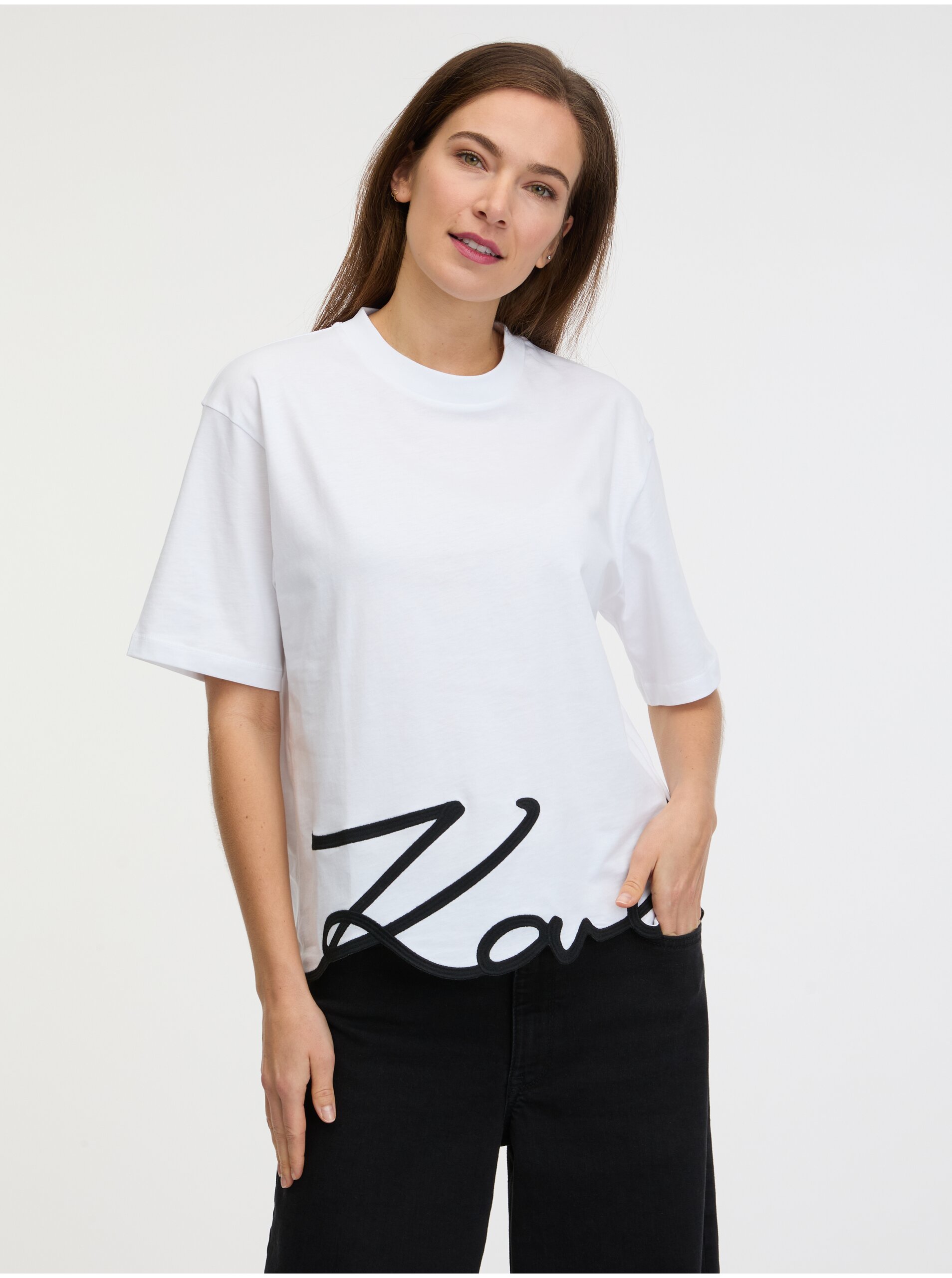 E-shop Bílé dámské tričko KARL LAGERFELD Karl Signature