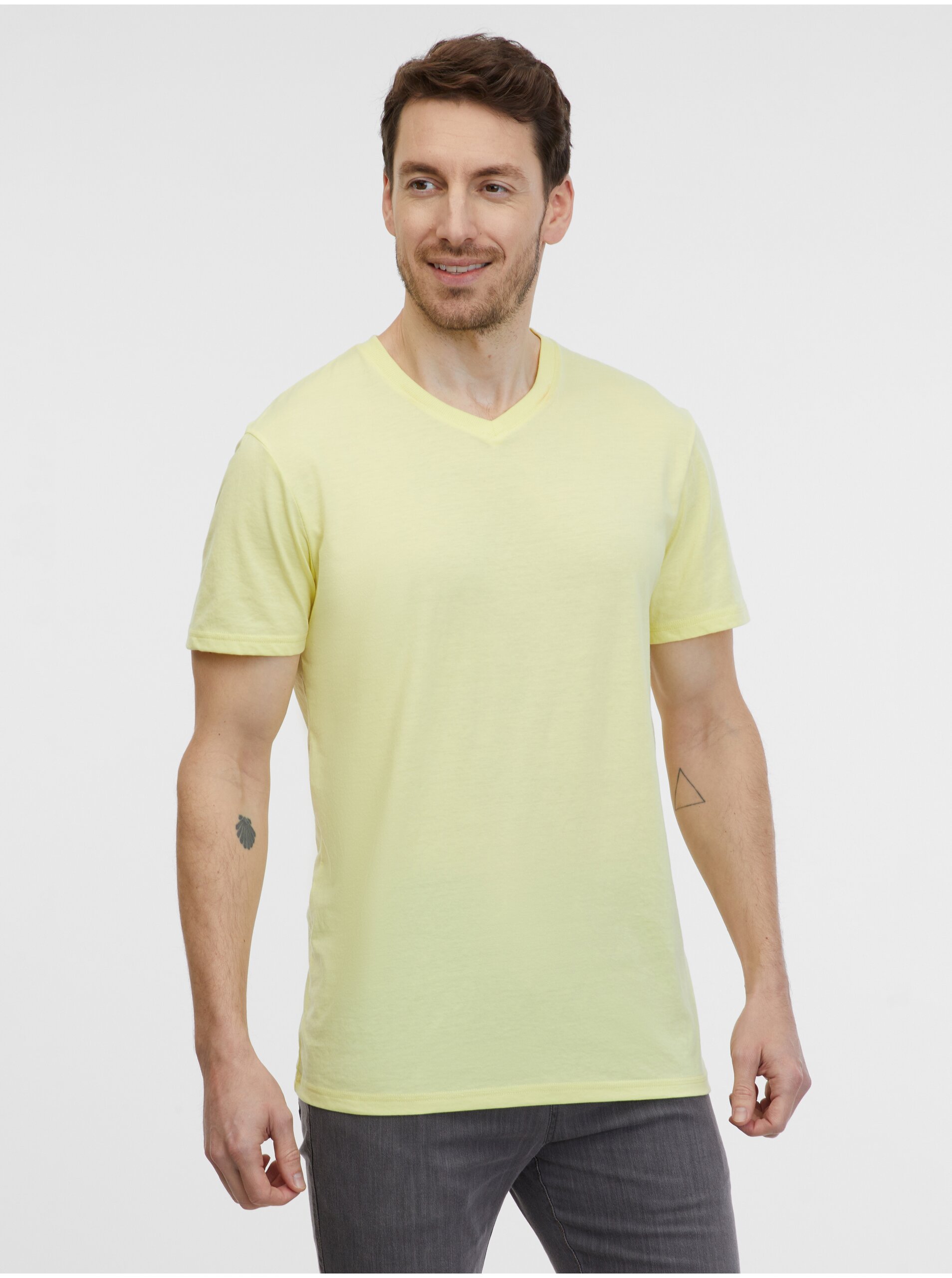 Levně Světle žluté pánské tričko SAM 73 Fidel