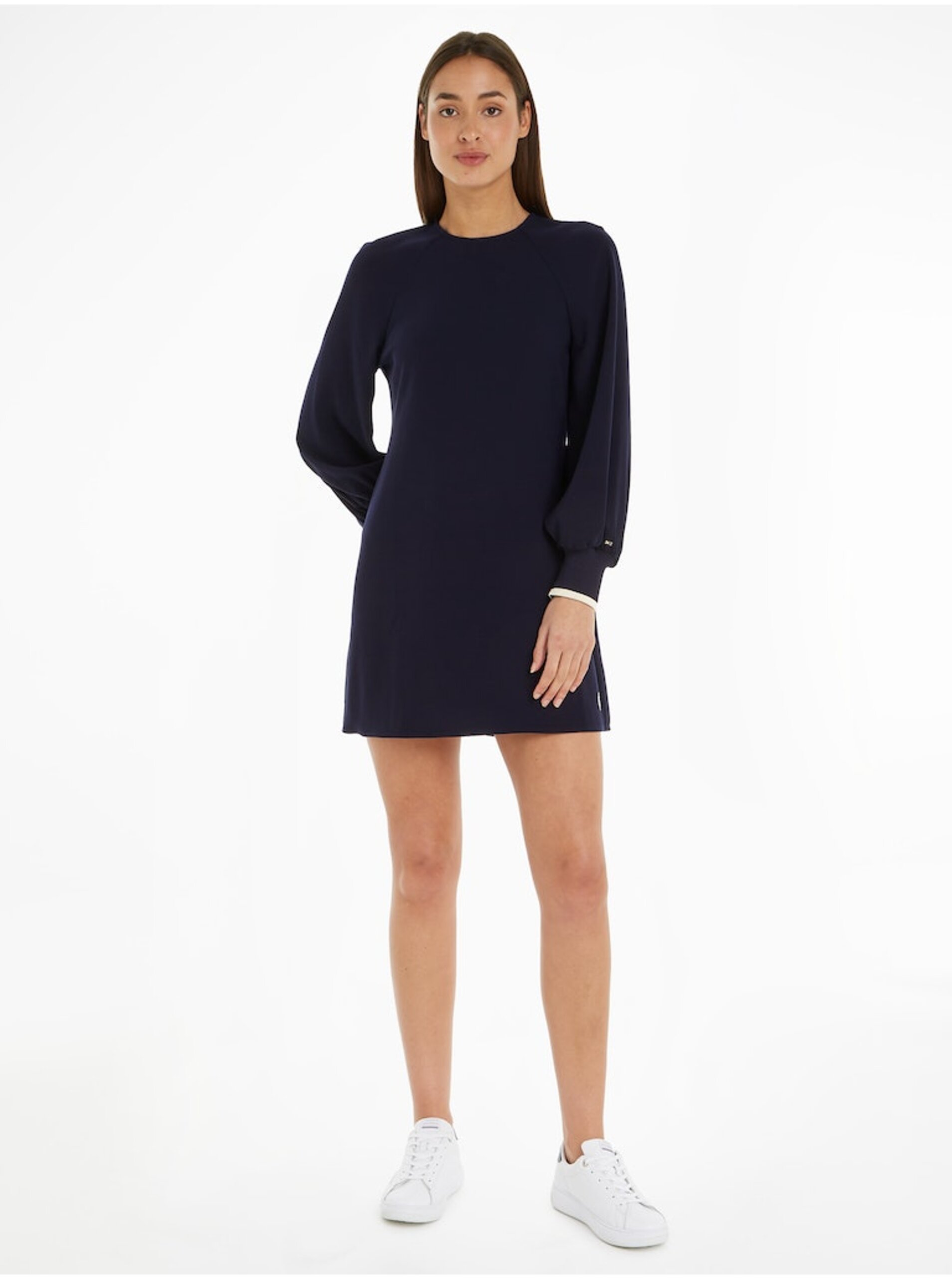 E-shop Tmavě modré dámské minišaty Tommy Hilfiger Cuff Short Dress