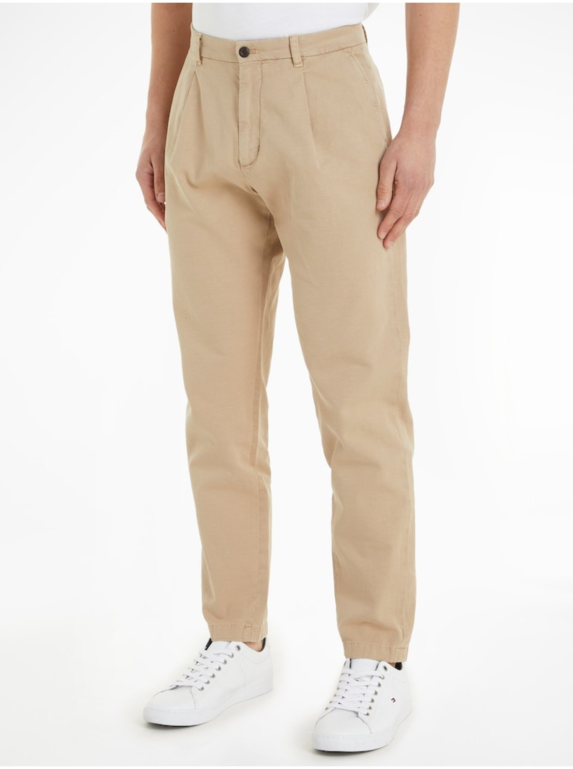 E-shop Béžové pánské chino kalhoty s příměsí lnu Tommy Hilfiger Chino Harlem