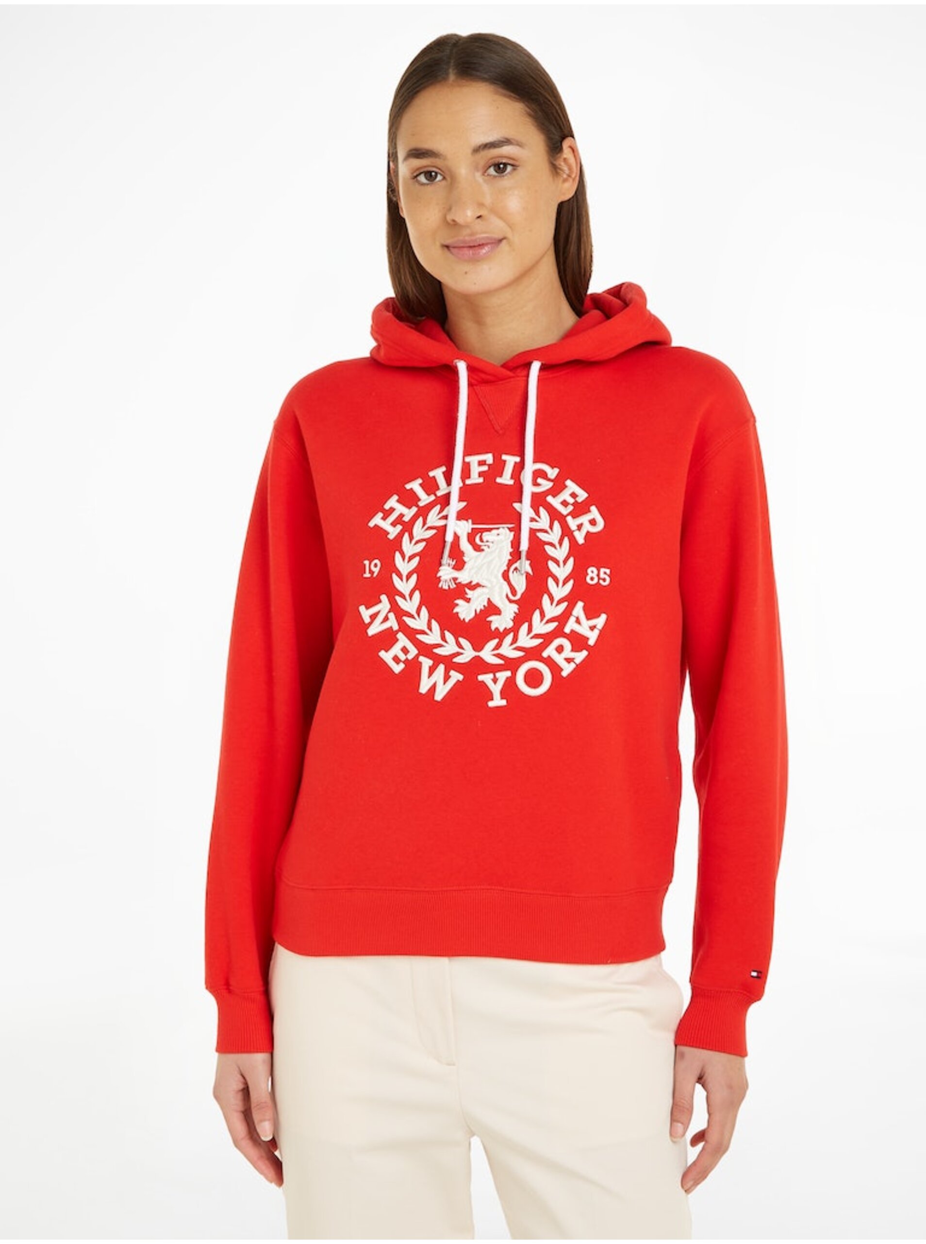 E-shop Červená dámska mikina s kapucňou Tommy Hilfiger Crest Hoodie