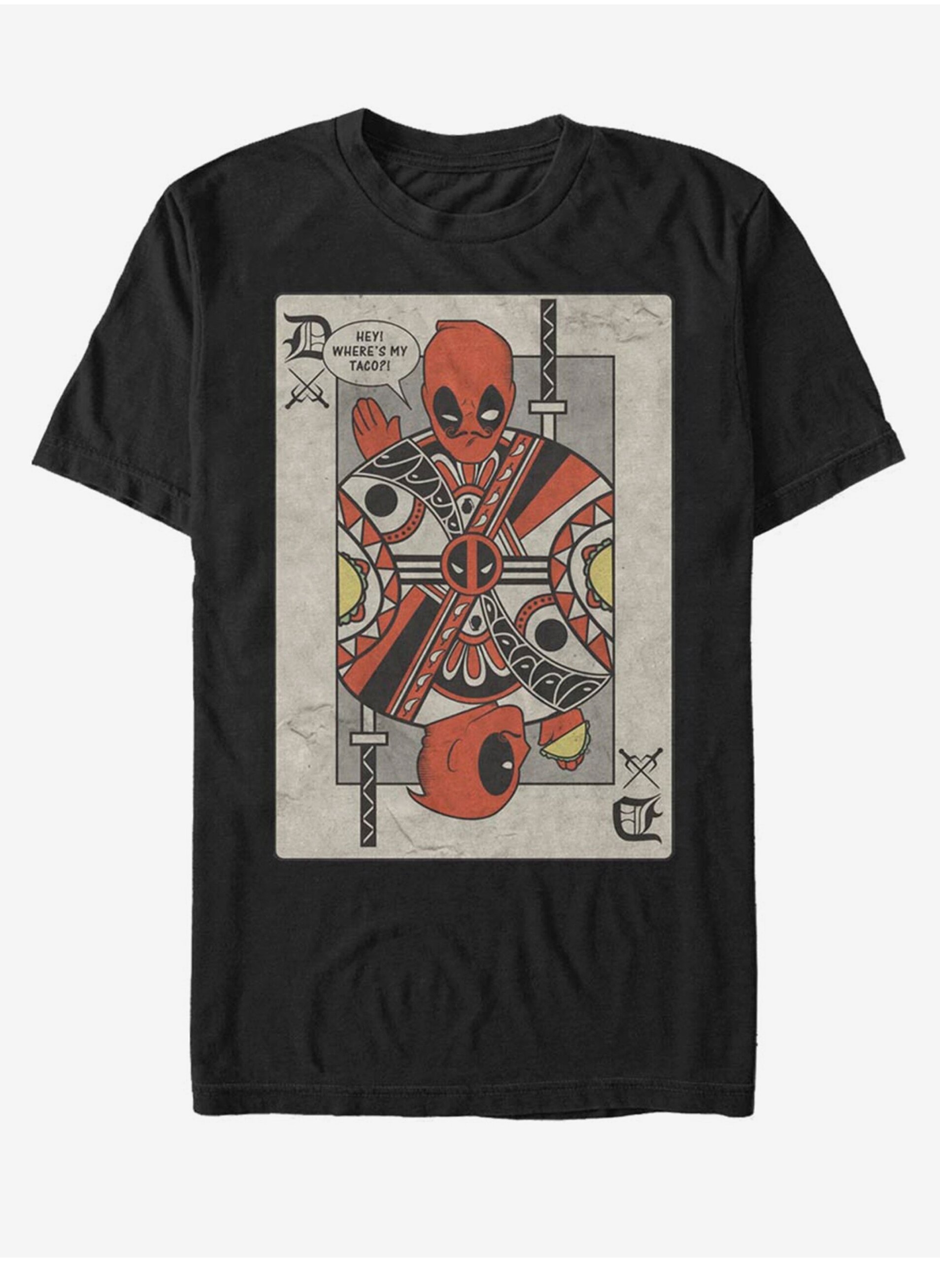 Levně Černé unisex tričko Marvel Deadpool Playing Card
