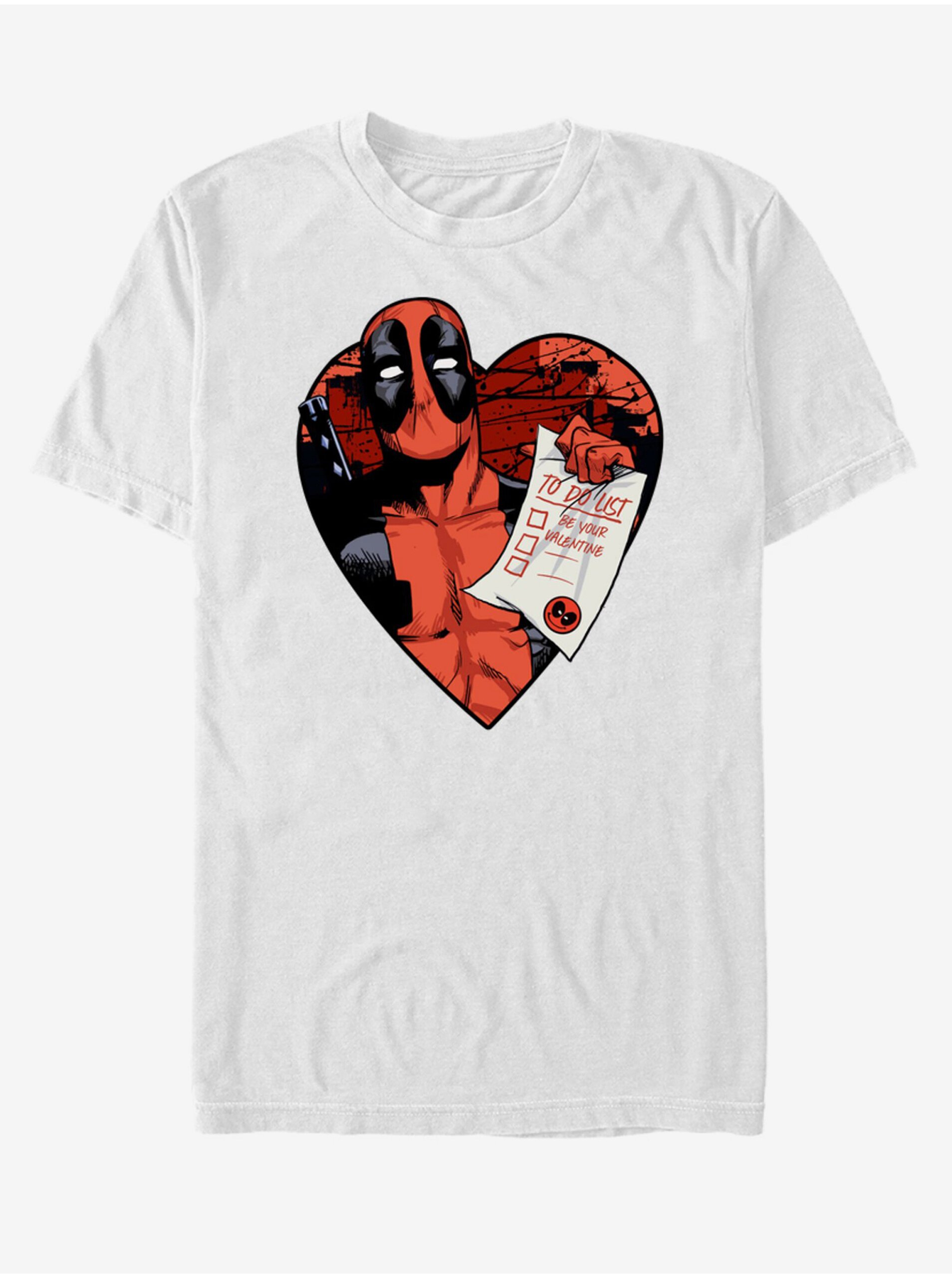 Levně Bílé unisex tričko Marvel Deadpool List
