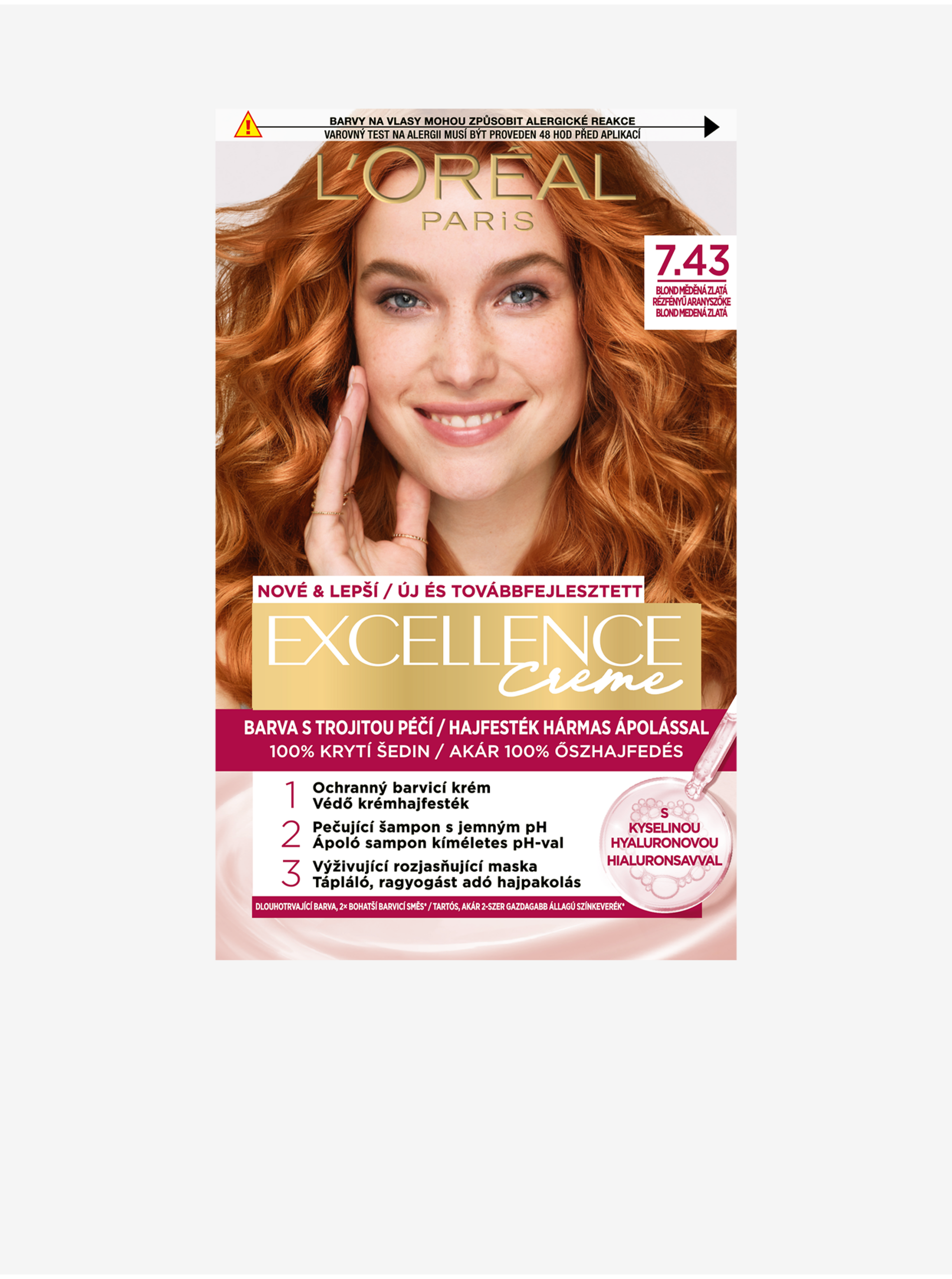 Levně Barva na vlasy L'Oréal Paris Excellence Creme 7.43 Blond měděná zlatá