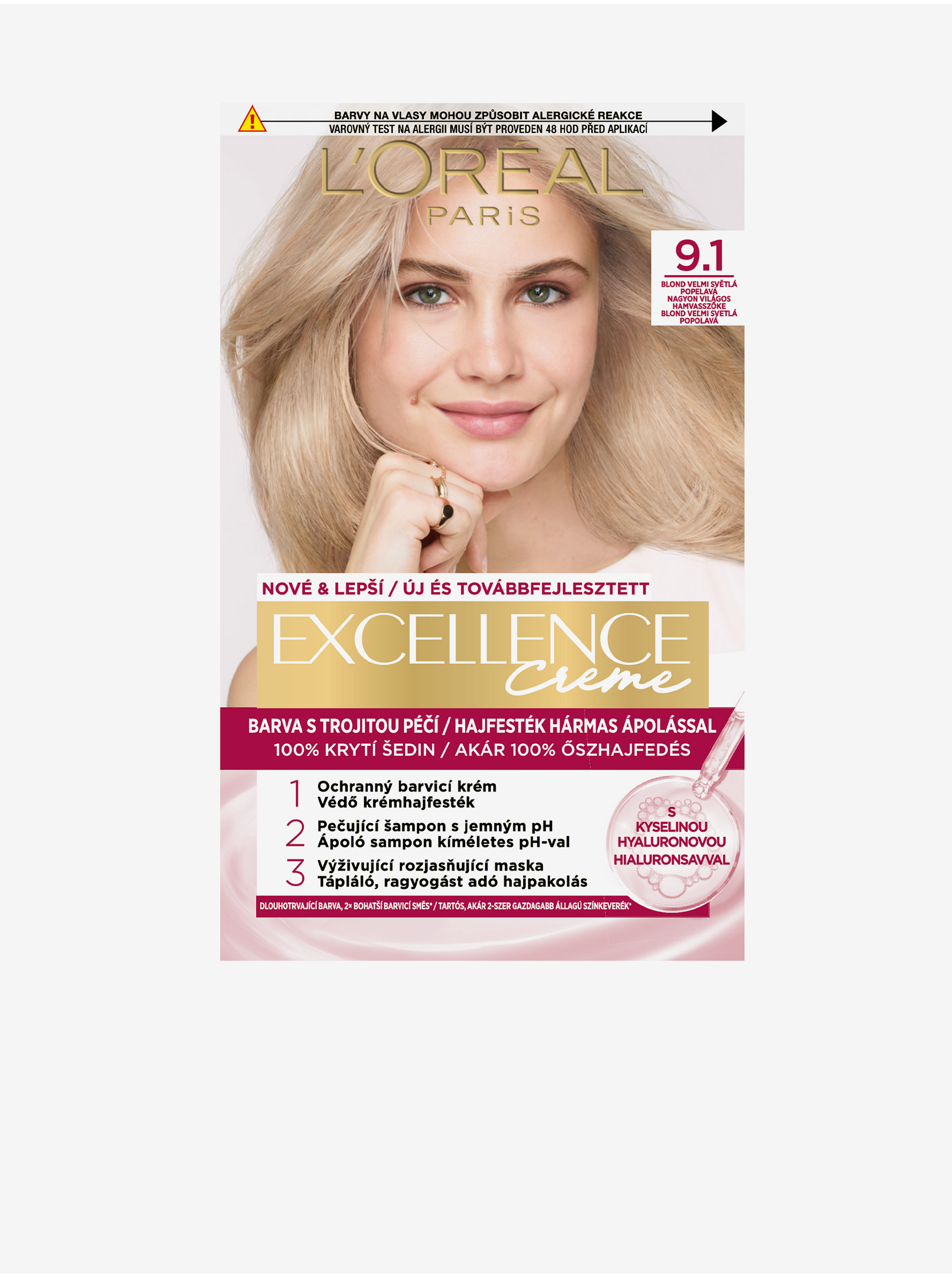 Levně Barva na vlasy L'Oréal Paris Excellence Creme 9.1 Blond velmi světlá popelavá