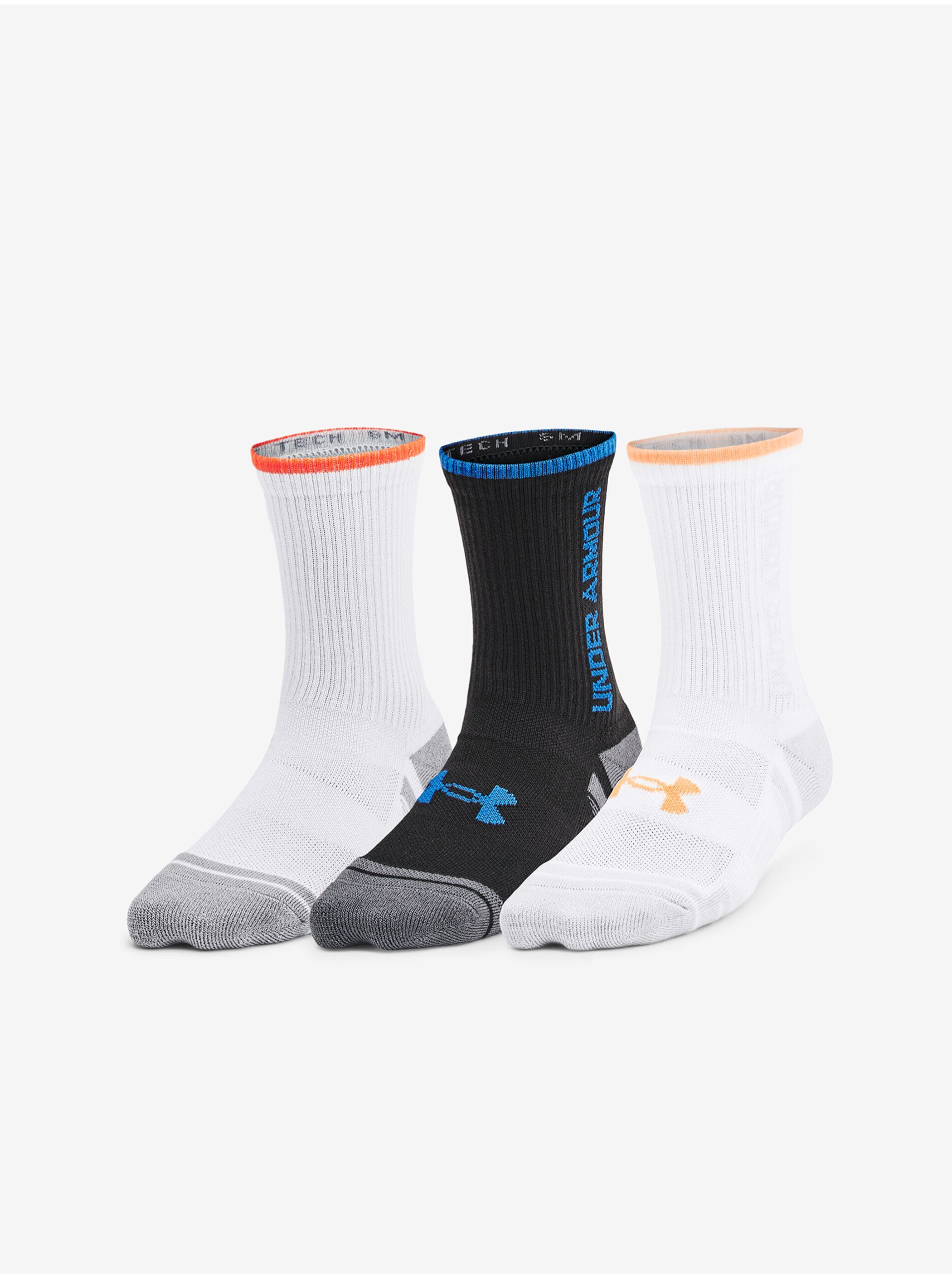 Lacno Súprava troch párov detských športových ponožiek v bielej a čiernej farbe Under Armour Y UA Perform Tech 3p Crew