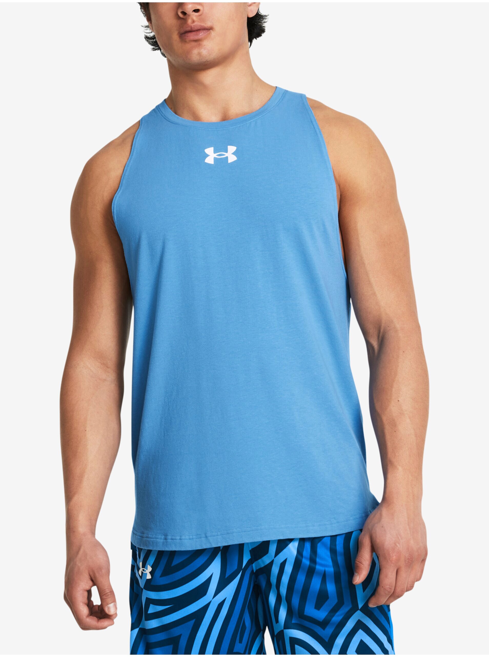 Lacno Modré pánske športové tielko Under Armour UA BASELINE COTTON TANK-BLU