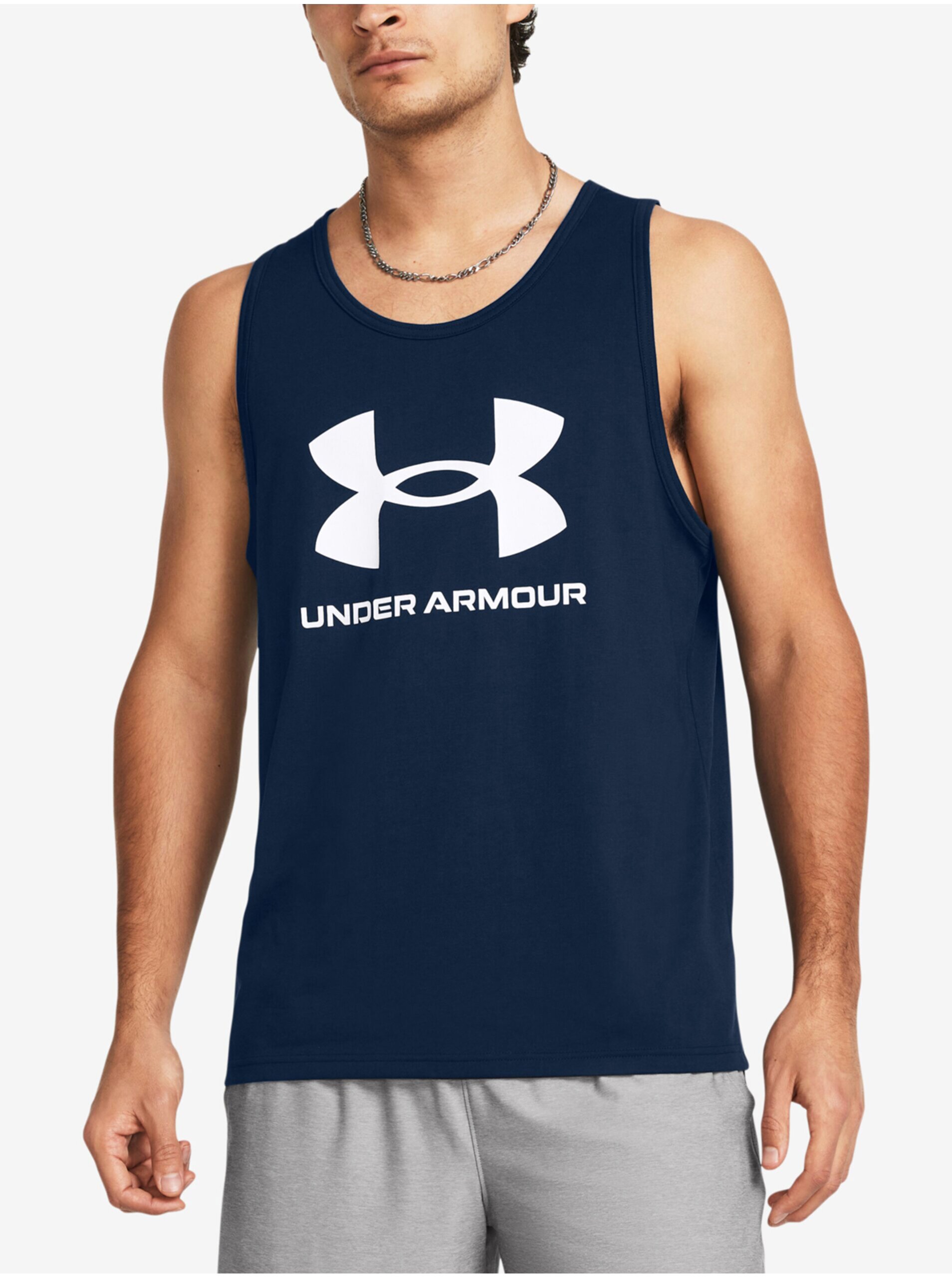 Levně Tmavě modré pánské tílko Under Armour UA Sportstyle Logo